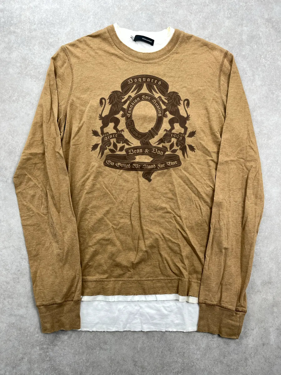 AW2006 Dsquared2 Camel Crest Graphic Layered Hem Longsleeves ArnfbjAL 0