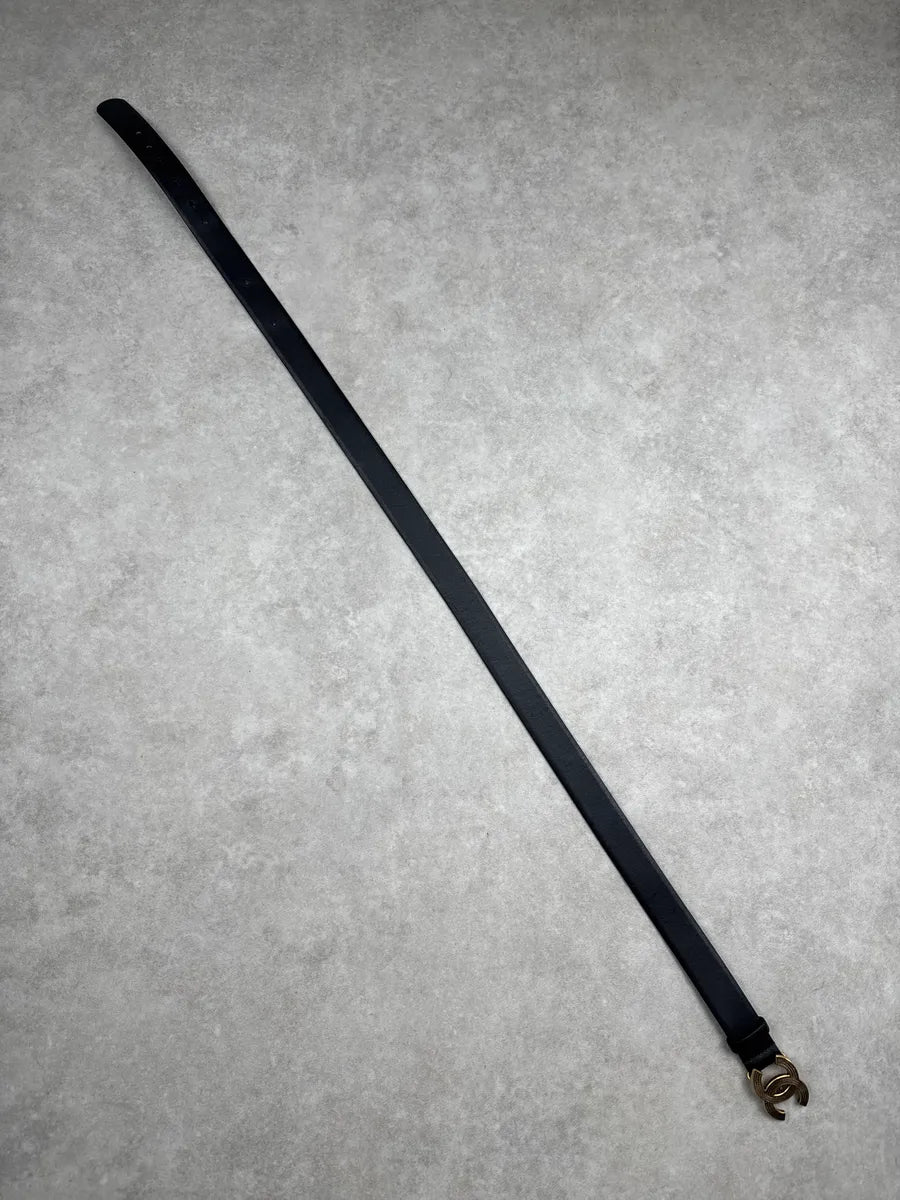 Chanel Black Leather CC Textured Buckle Belt AryTEaPO 7