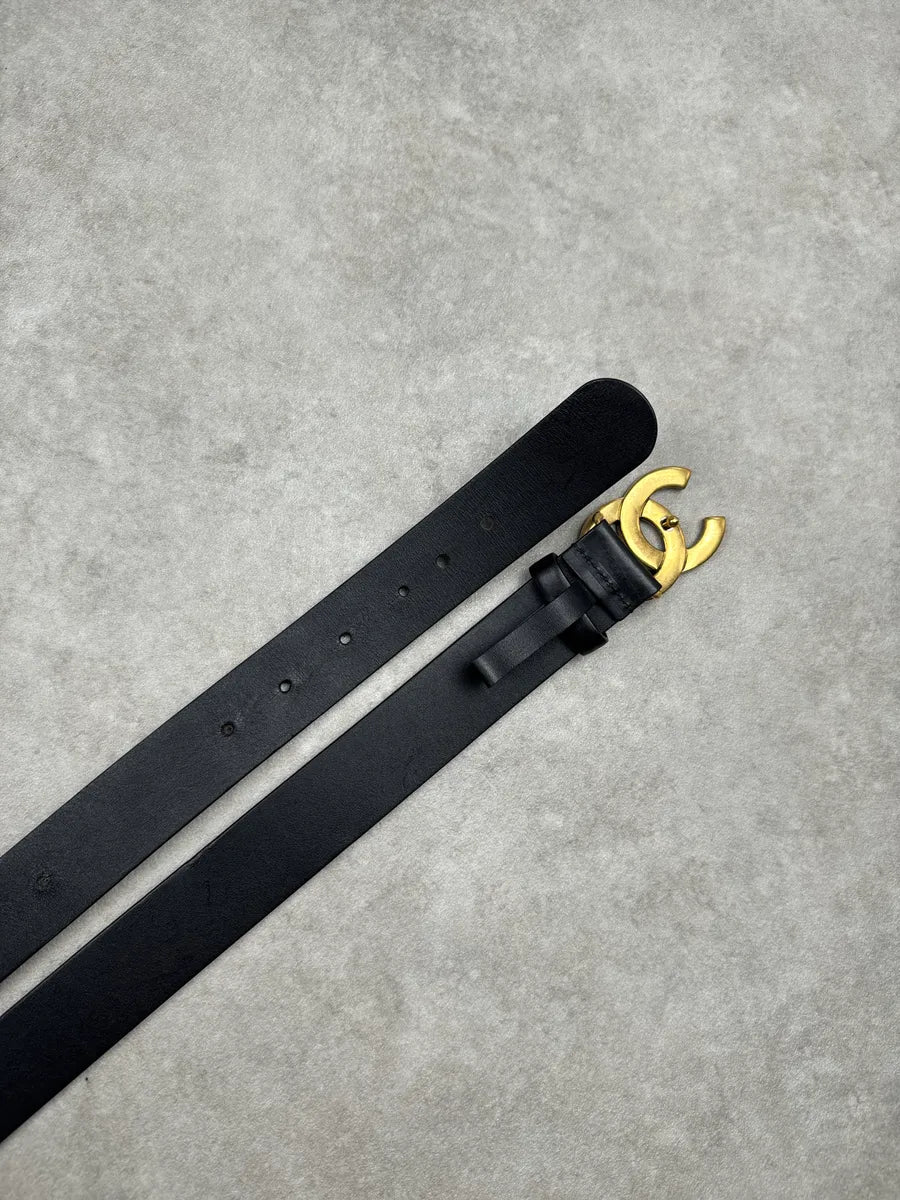 Chanel Black Leather CC Textured Buckle Belt AryTEaPO 4
