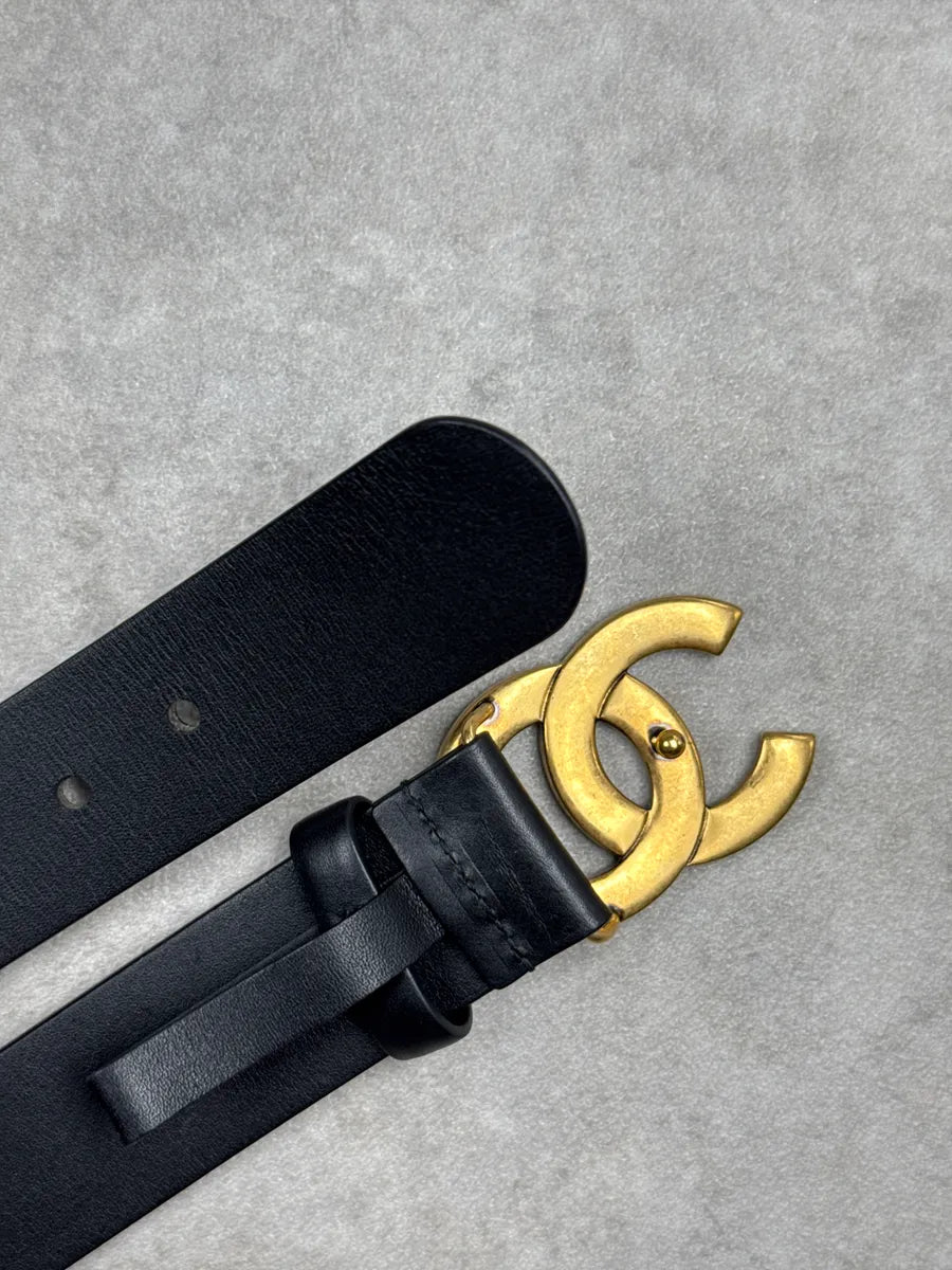Chanel Black Leather CC Textured Buckle Belt AryTEaPO 5