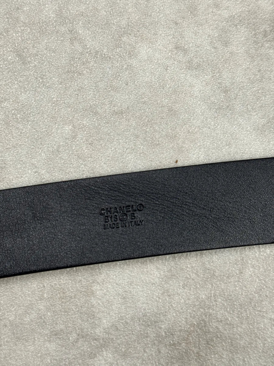 Chanel Black Leather CC Textured Buckle Belt AryTEaPO 6