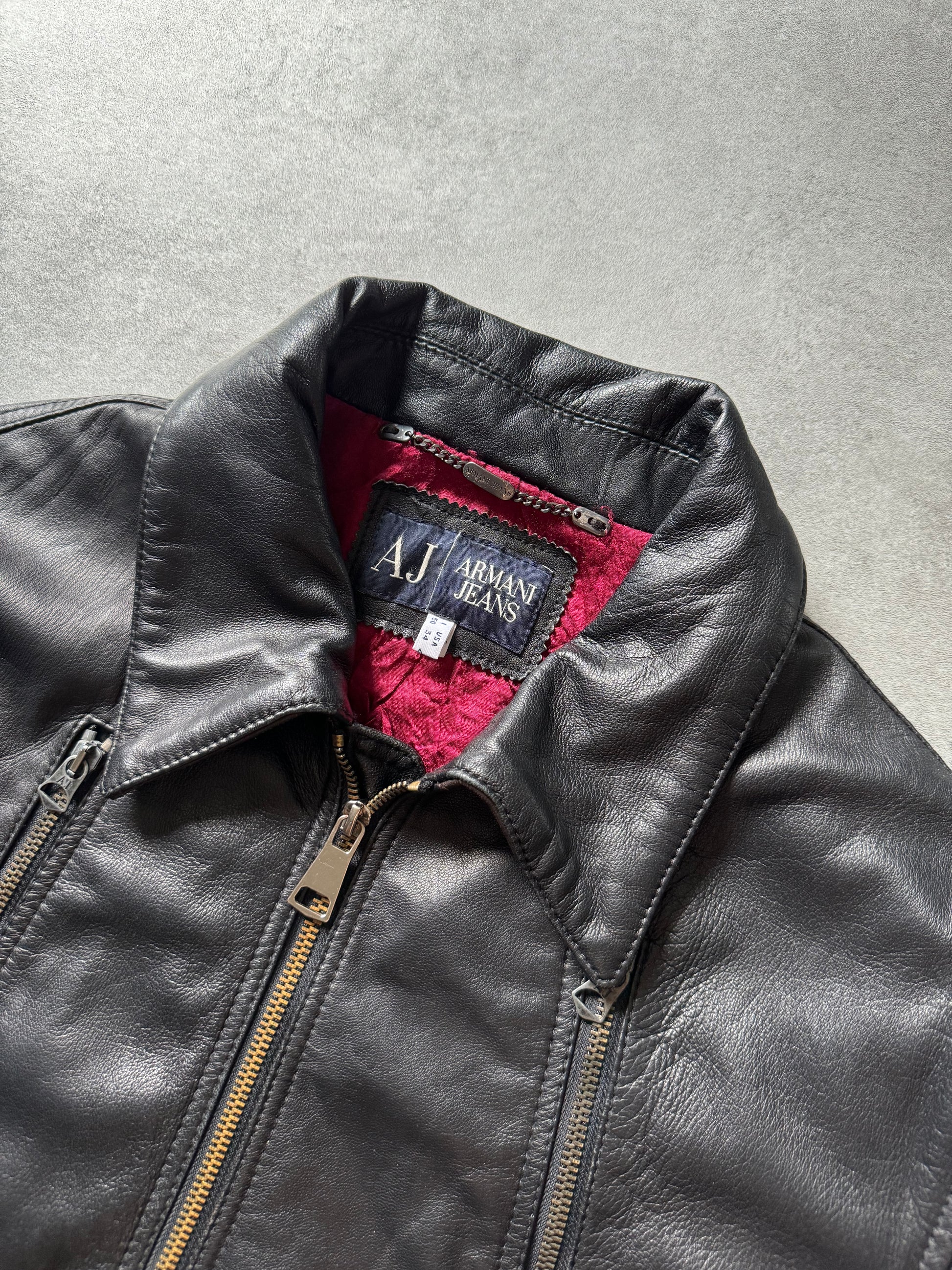 2000s Armani Black Premium Citizen Utility Leather Jacket (L) - 9