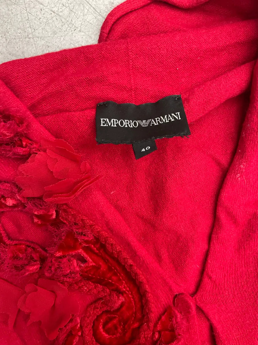 Emporio Armani Red Floral Appliqué Embellished V-Neck Sweater AtAIupvC 7