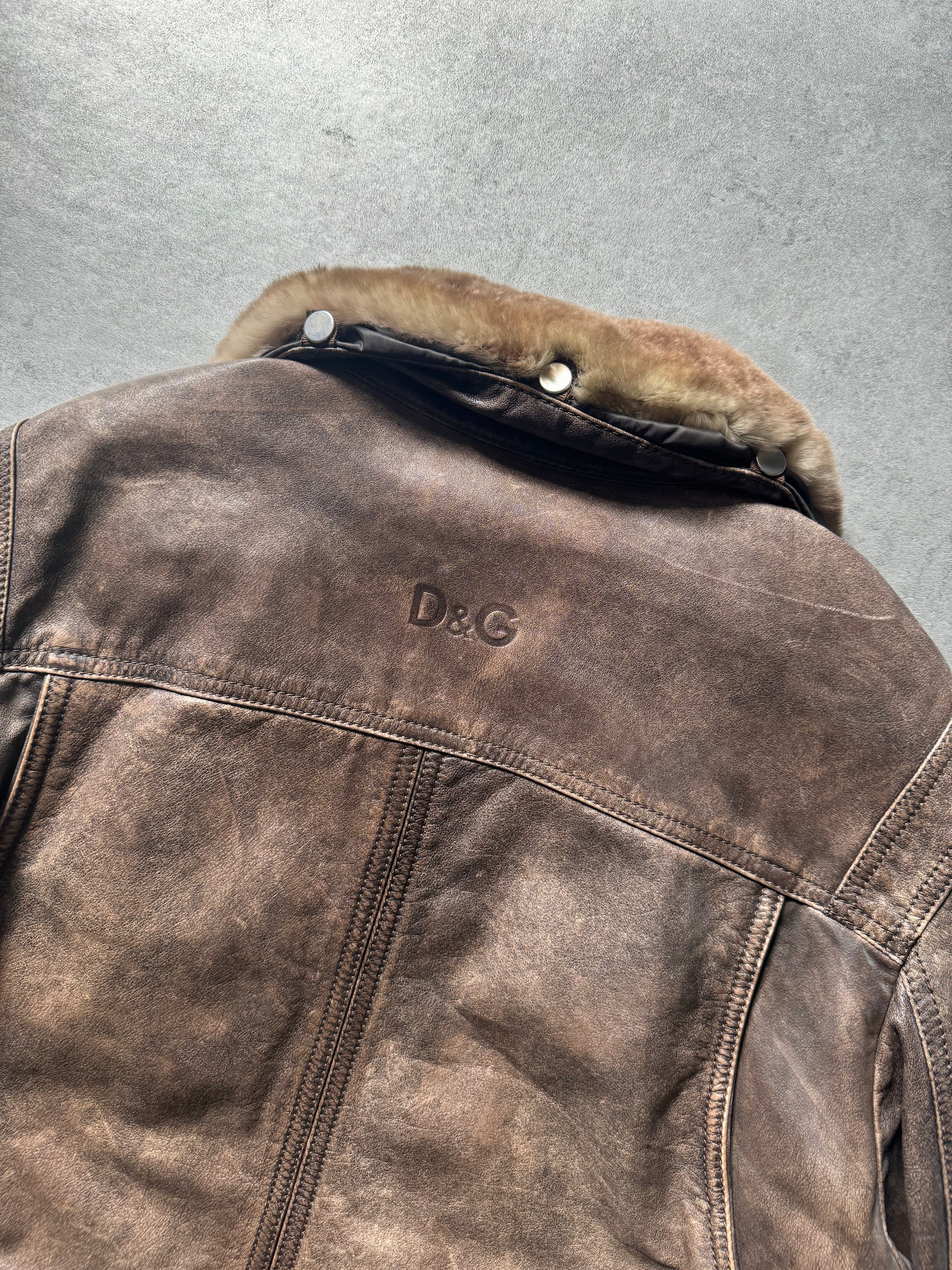 2000s Dolce & Gabbana Brut Brown Leather Alpha Jacket (M) - 3