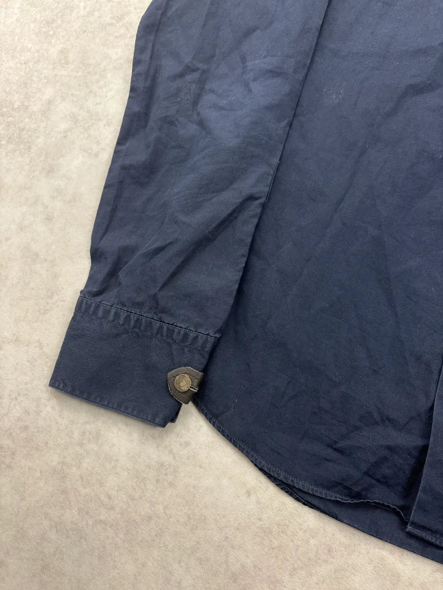 2000s Hermès Navy Leather Cuff Tab Shirt AukKfOjS 7