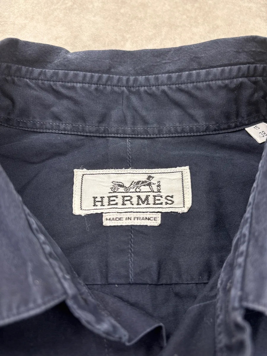 2000s Hermès Navy Leather Cuff Tab Shirt AukKfOjS 10