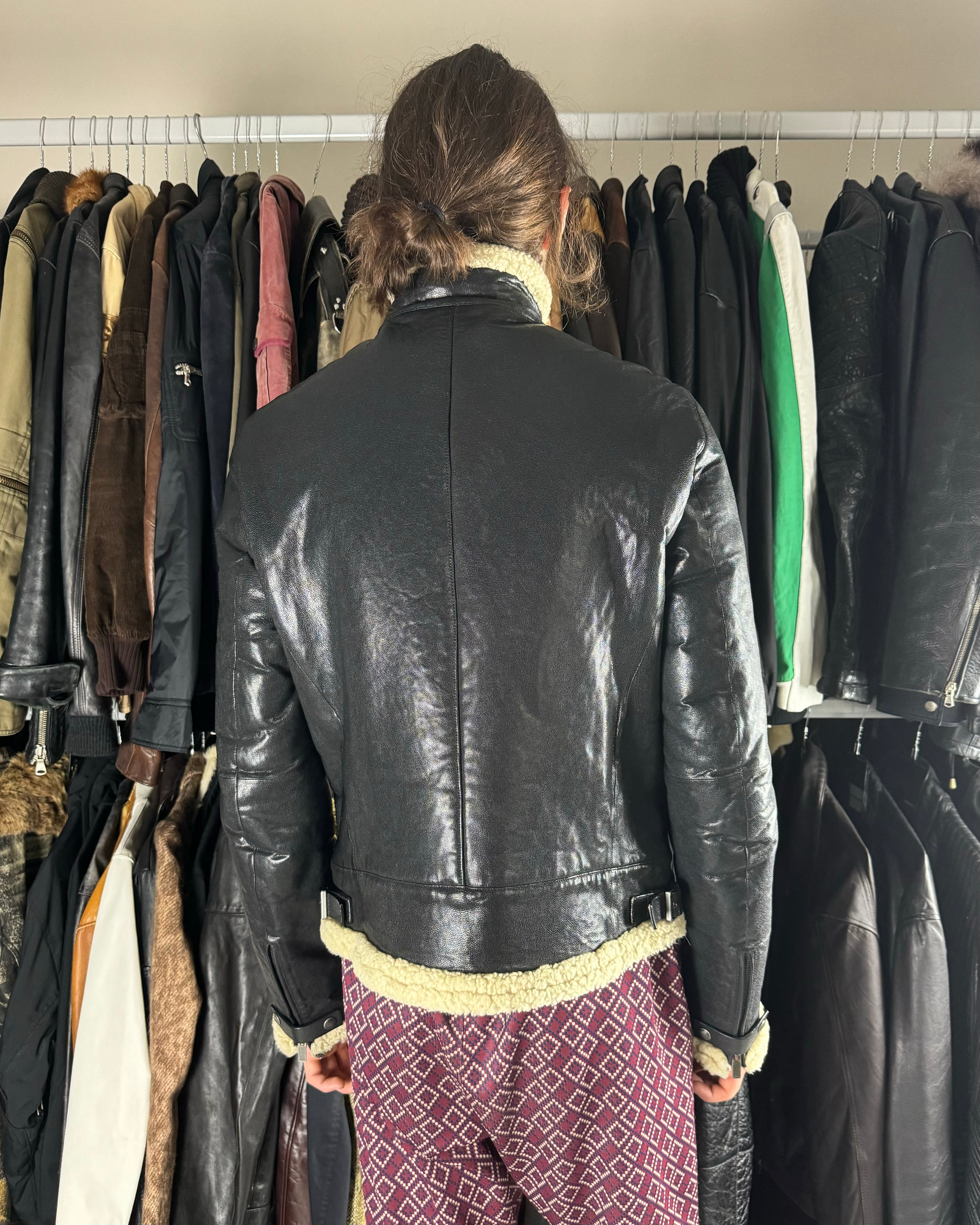 AW2007 Jil Sander Black Asymmetrical Shearling Leather Jacket by AW2007 Jil Sander Black Asymmetrical Shearling Leather Jacket by