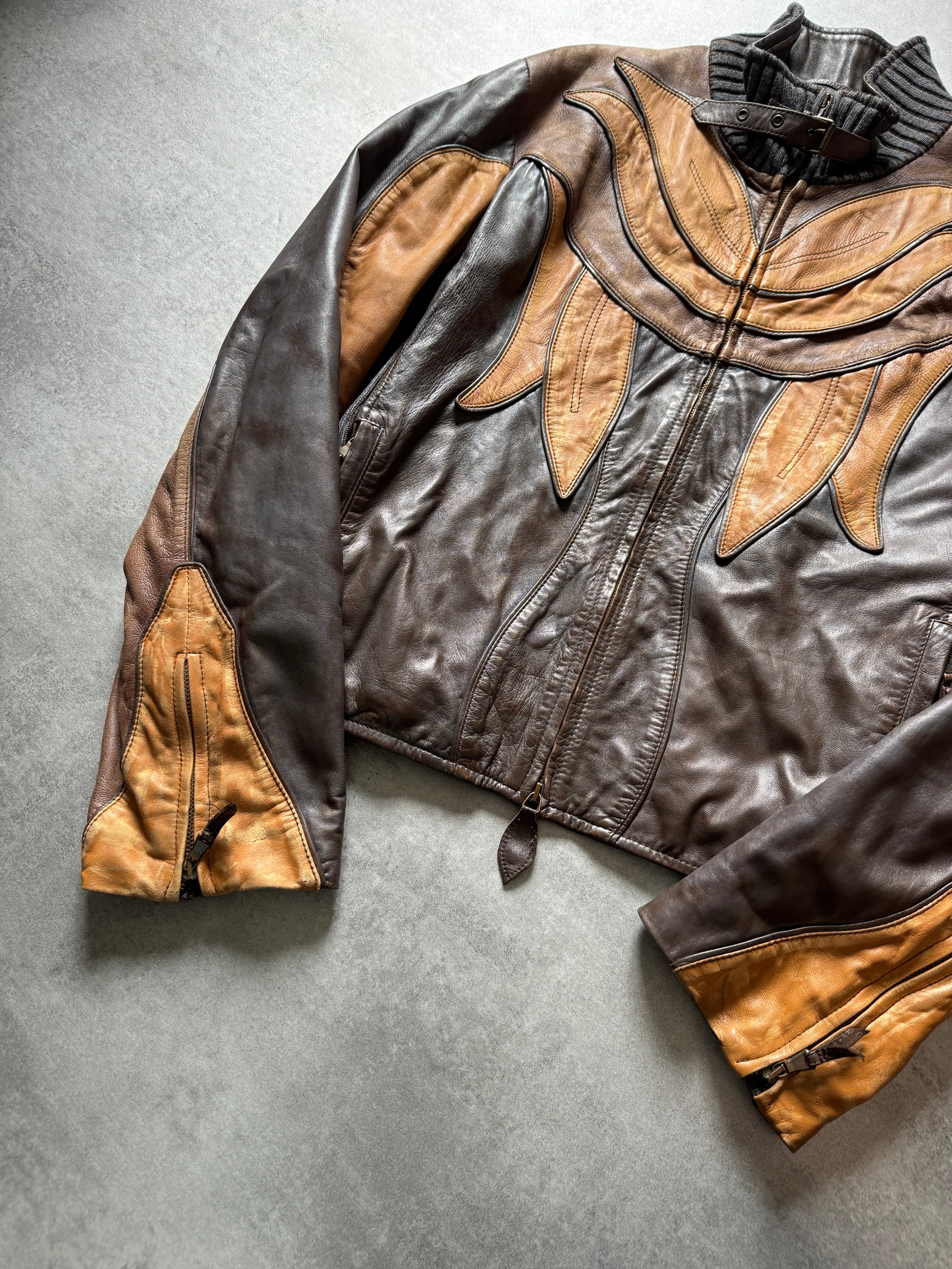 2000s Cavalli Class Parrot Patchwork Leather Jacket (L) - 6