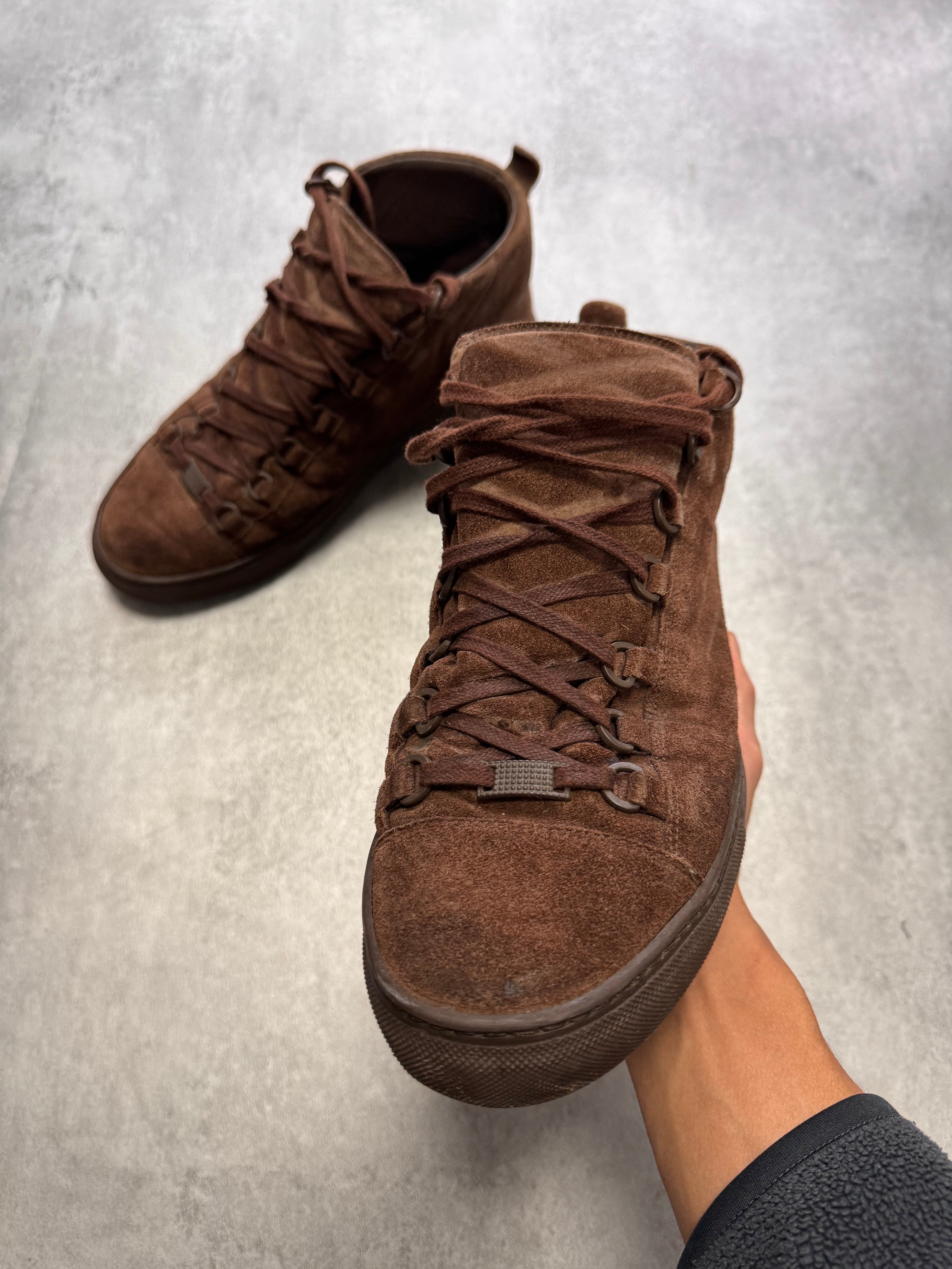 Balenciaga Arena High Brown Suede Leather Sneakers