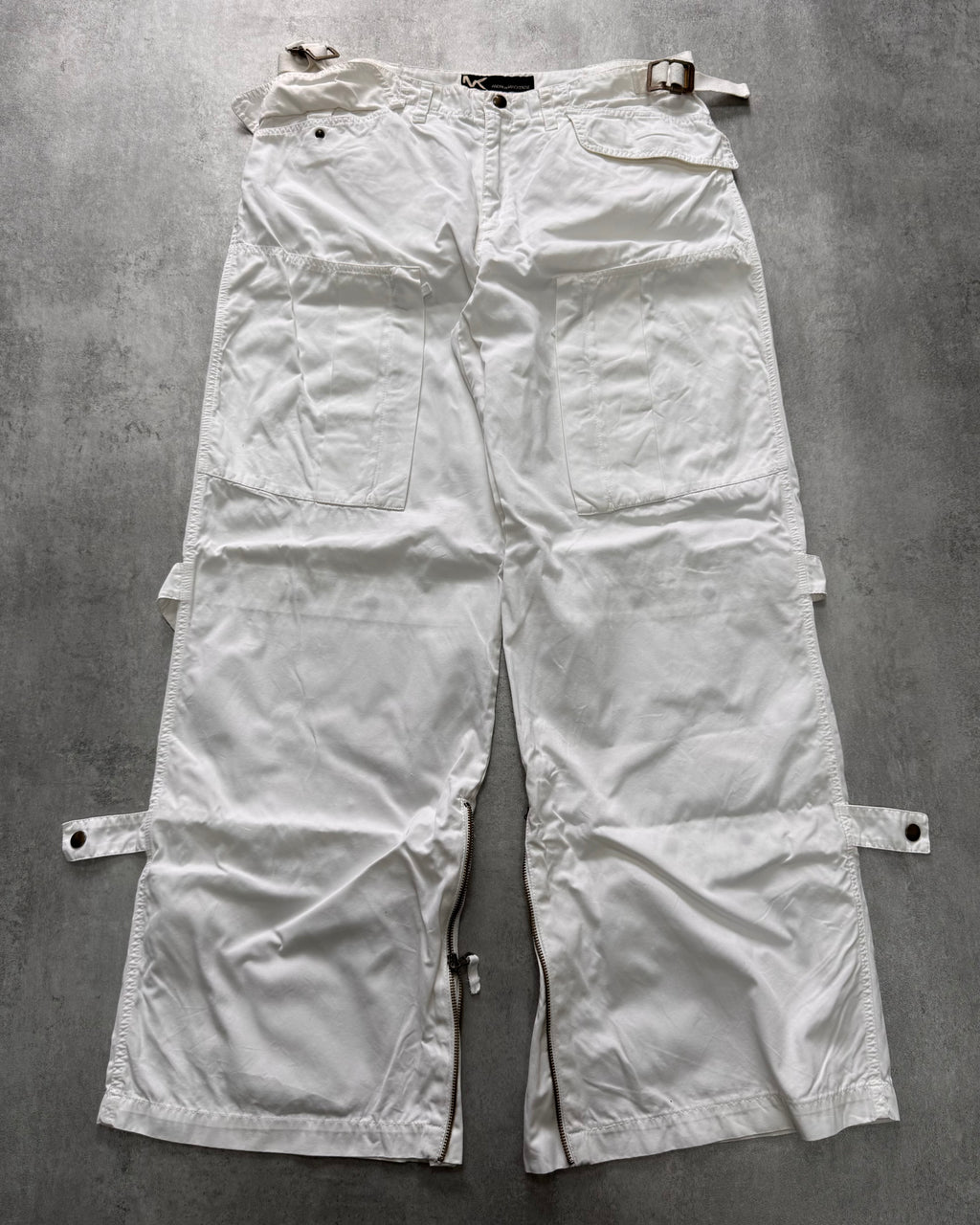 2000s Andrew Mackenzie Cargo Parachute White Wide Pants
