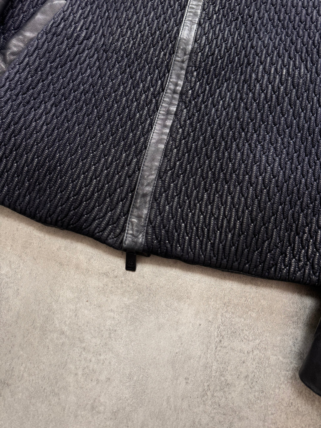 SS2014 Giorgio Armani Plissé Navy Leather Jacket