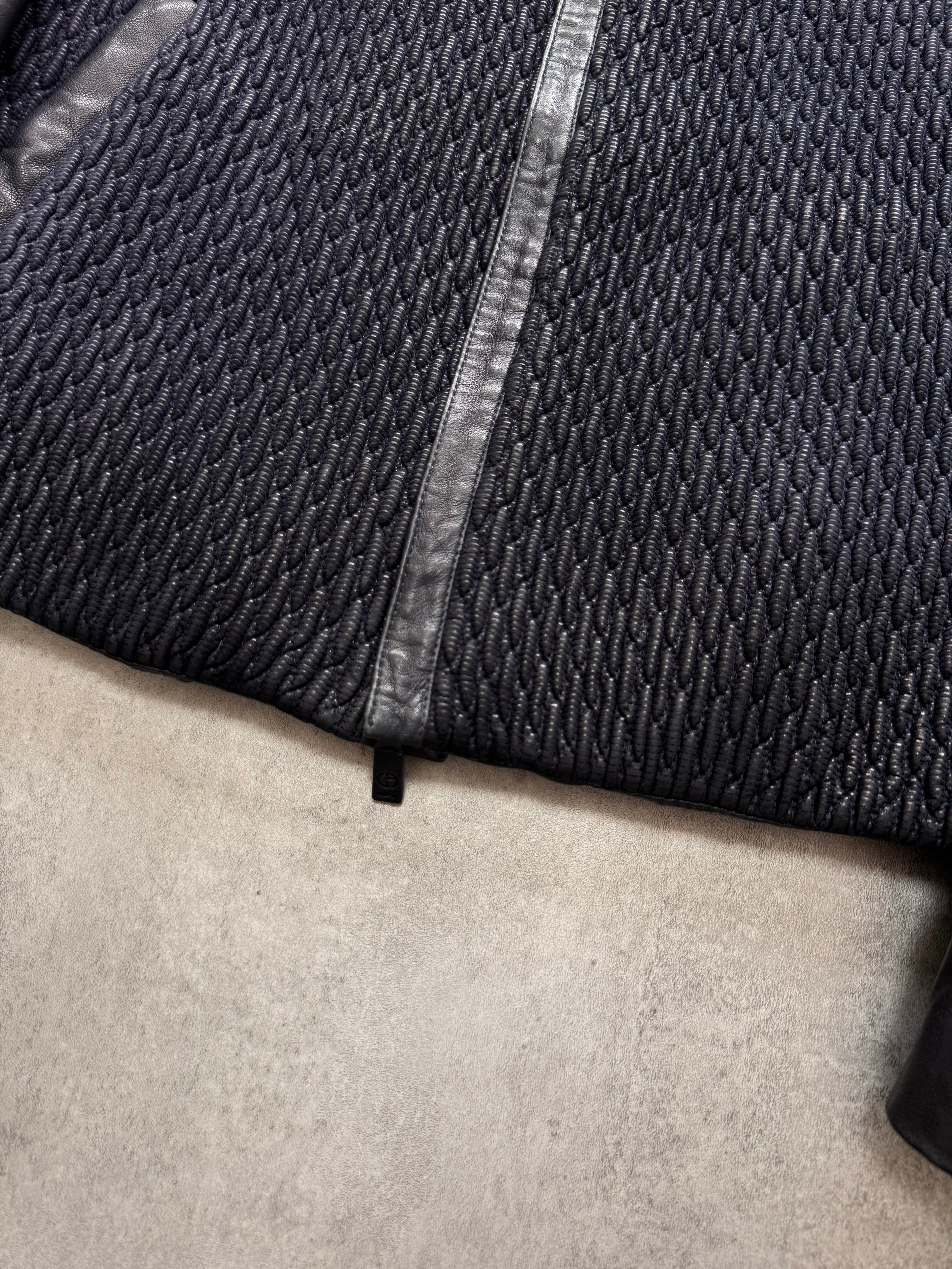 SS2014 Giorgio Armani Plissé Navy Leather Jacket