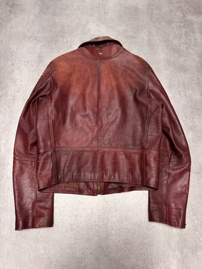 2000s Cavalli Fight Club Faded Burgundy Leather Jacket (S/M)