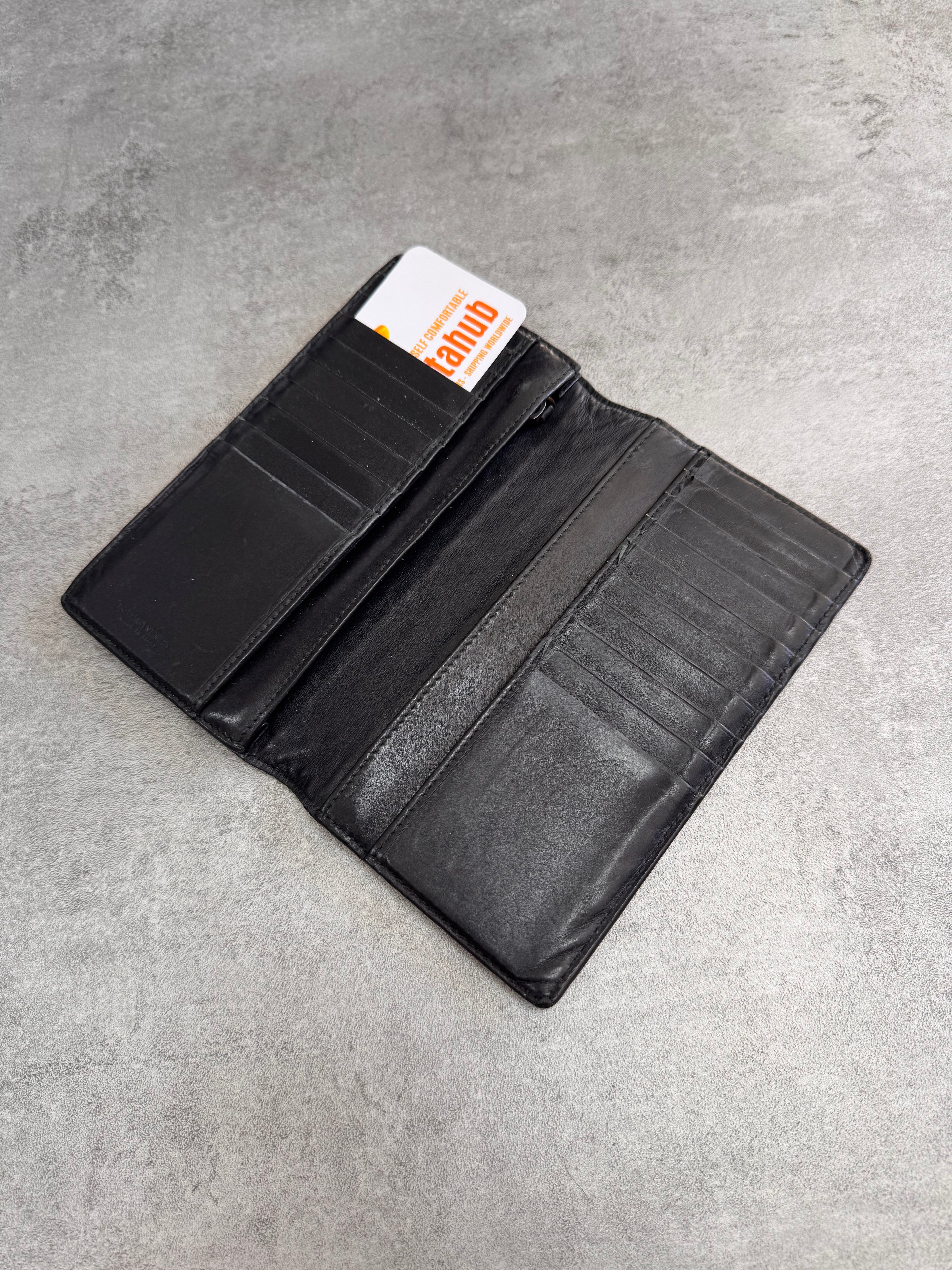 1990s Bottega Venetta Intrecciato Black Woven Leather Wallet