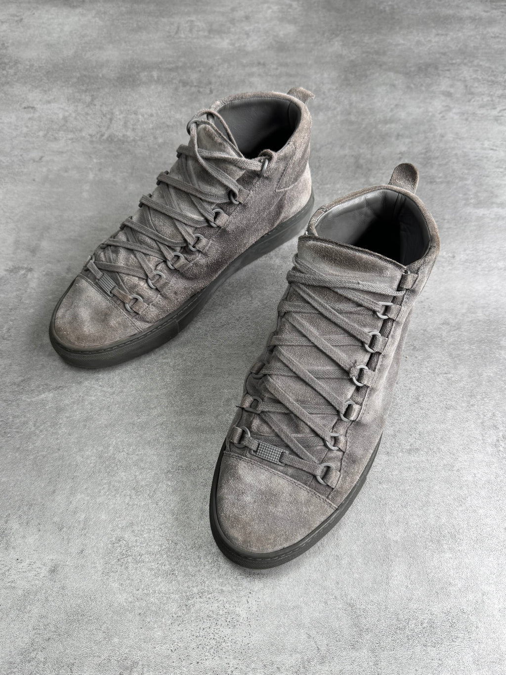 Balenciaga Arena High Grey Suede Leather Sneakers