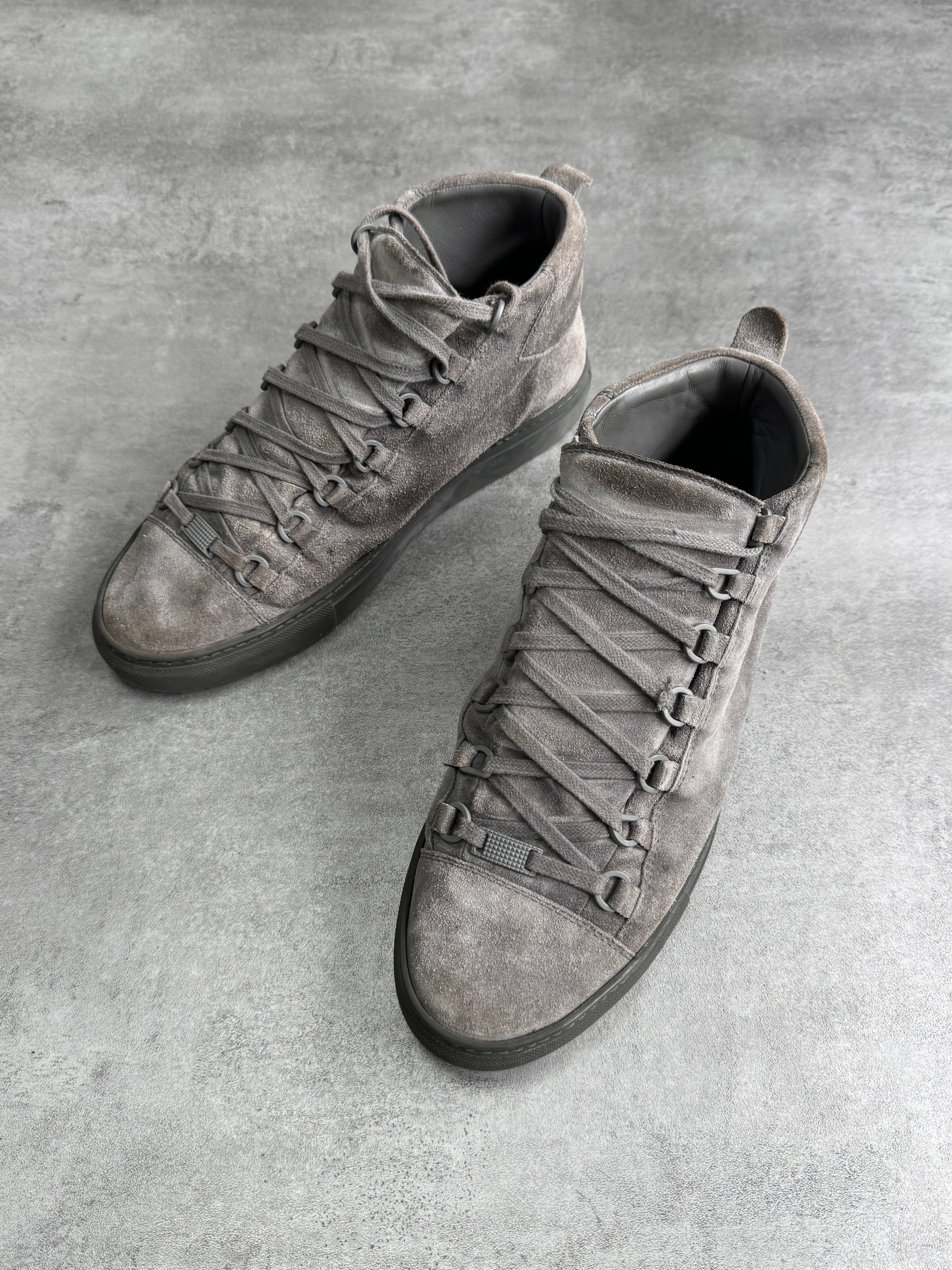 Balenciaga Arena High Grey Suede Leather Sneakers