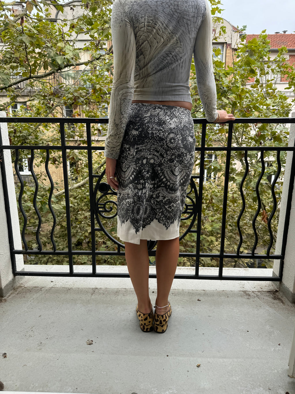 SS2011 Prada Silk Black & White Elegant Skirt