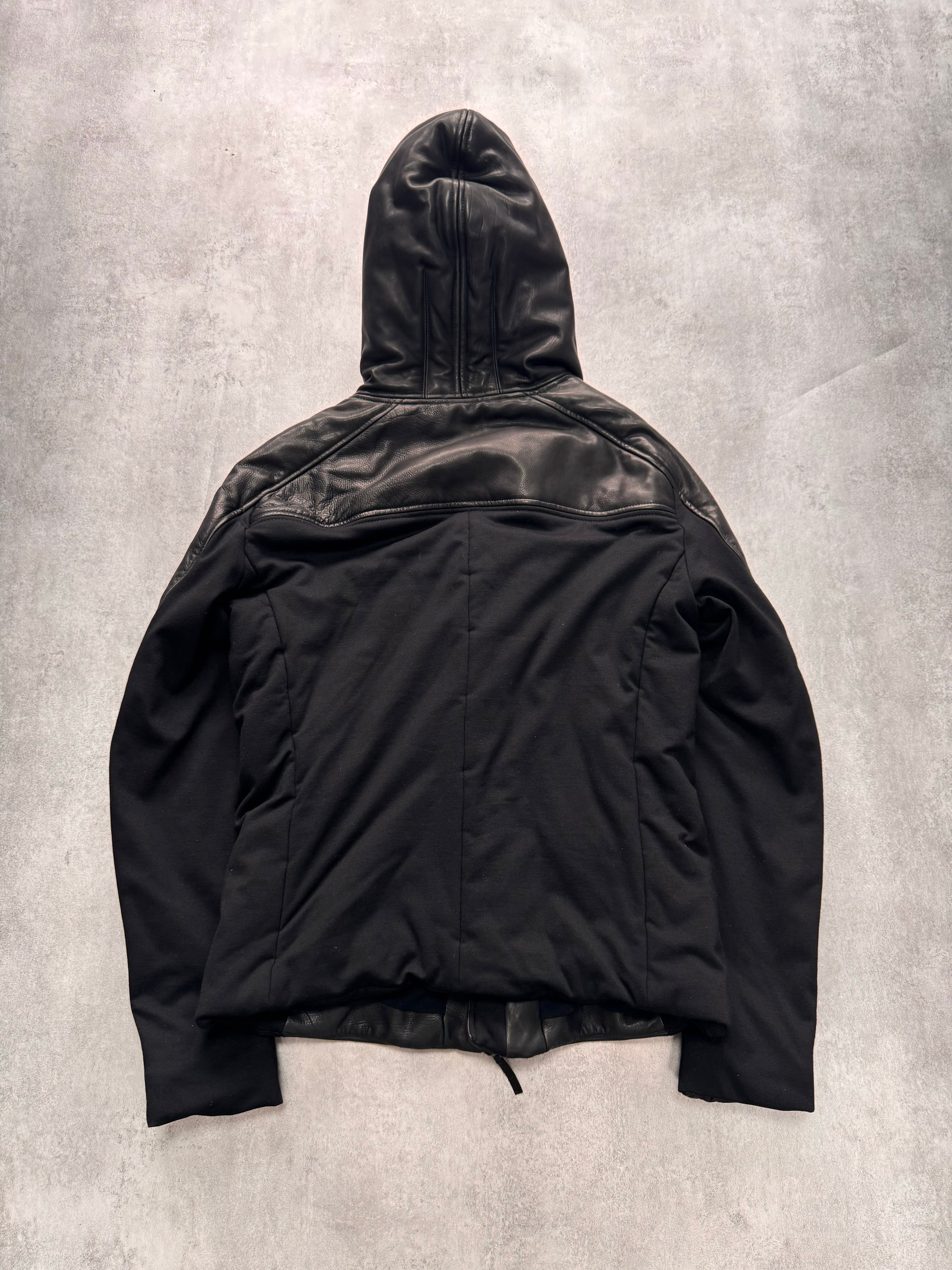 FW2012 Emporio Armani Ninja Asymmetrical Leather Hooded Coat