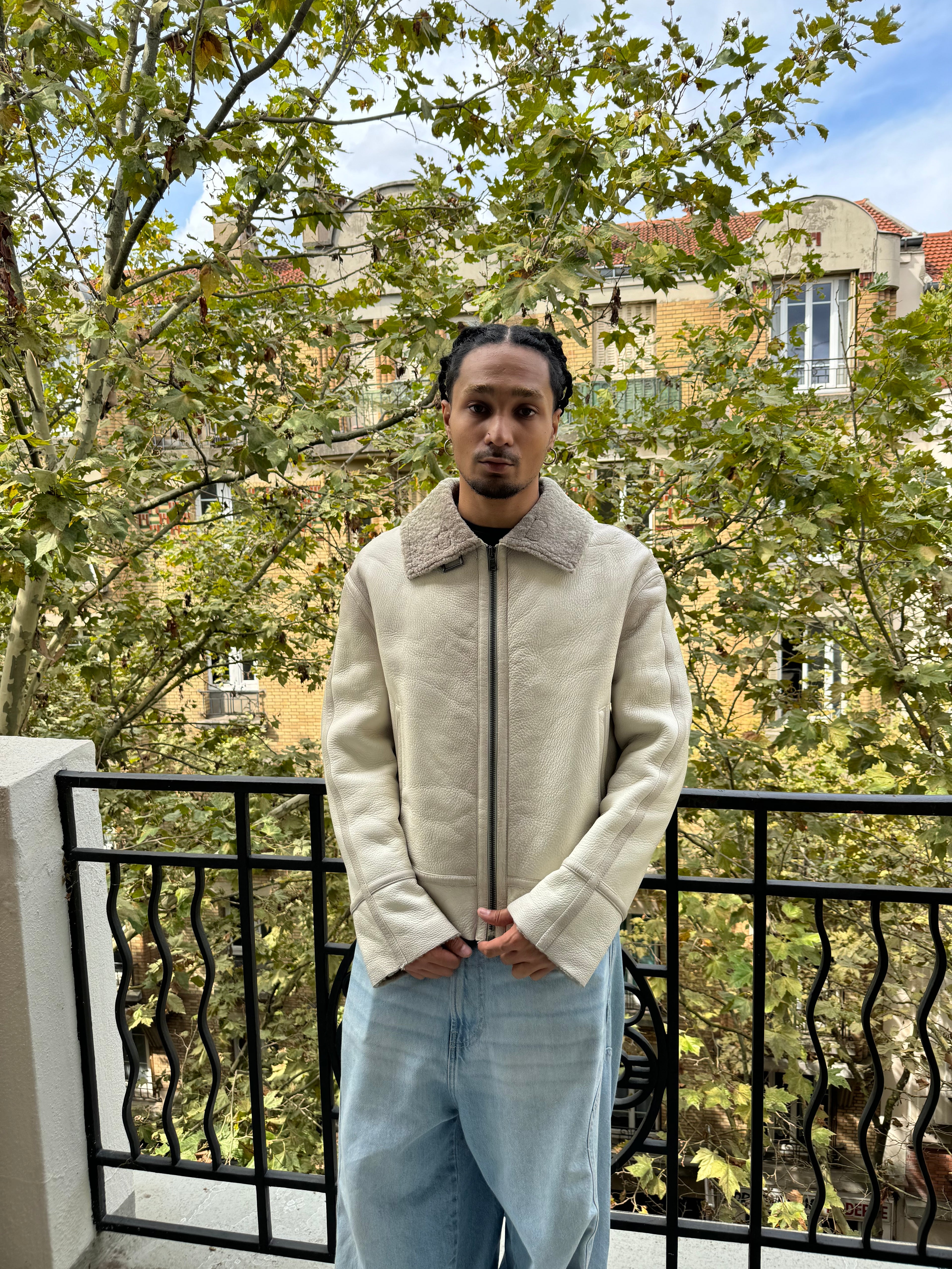 AW2007 Prada White Shearling Cozy Leather Jacket (M)