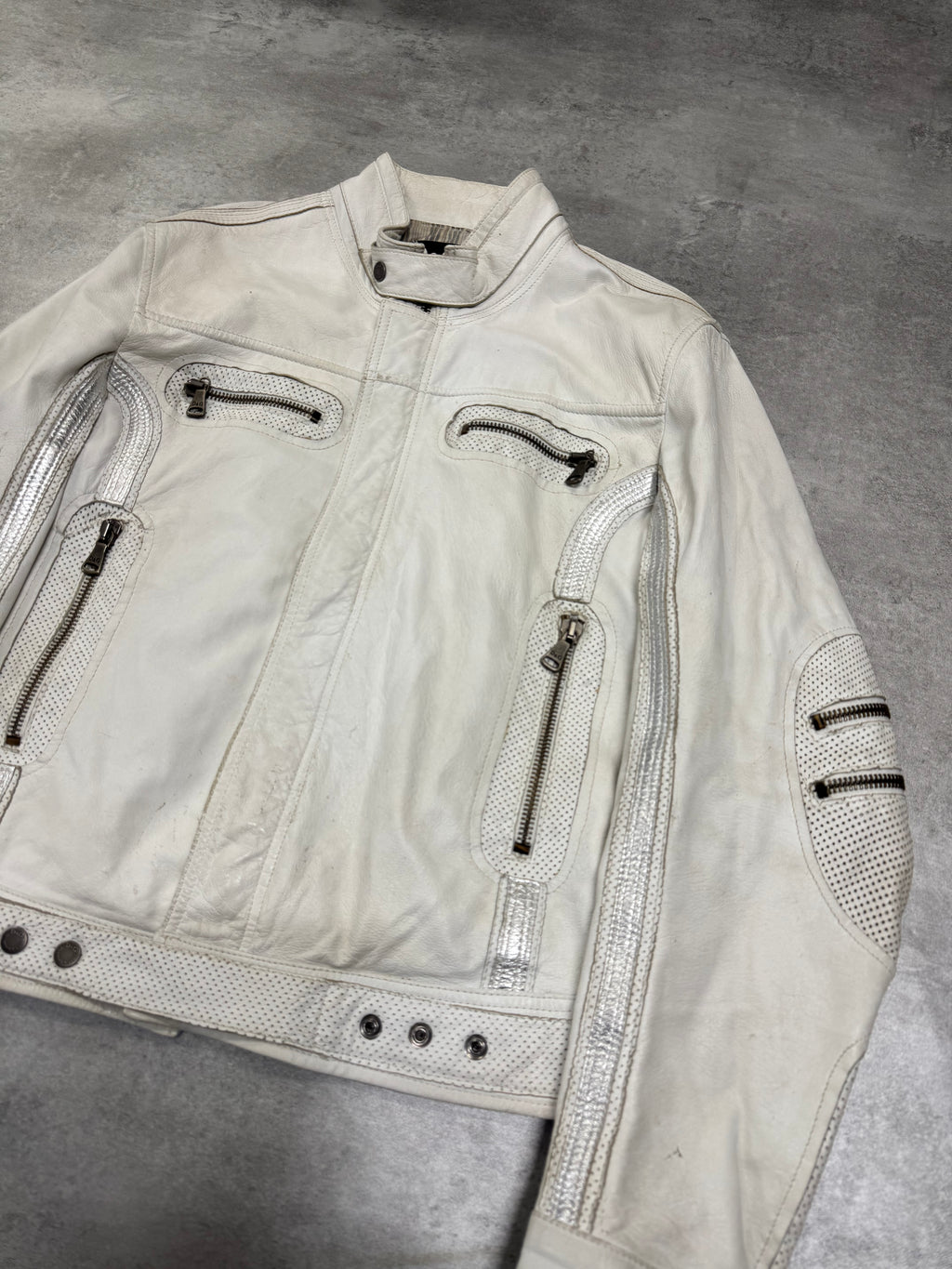 SS2005 Dolce & Gabbana Apocalyptic Biker White Leather Jacket (M)