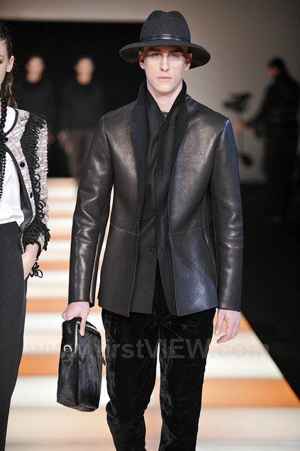 FW2012 Emporio Armani Sexy Black Leather Suit Jacket