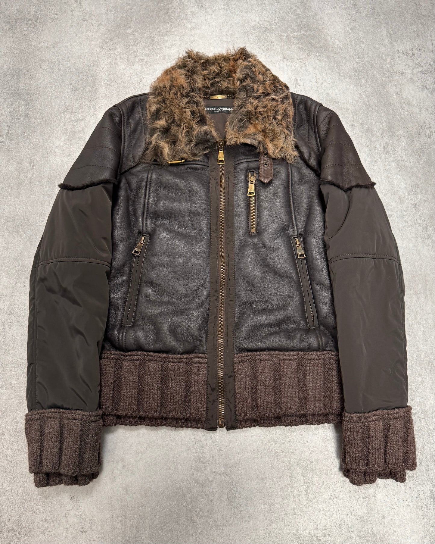 AW2008 Dolce & Gabbana Shearling Hybrid Bomber Jacket (XS/S)