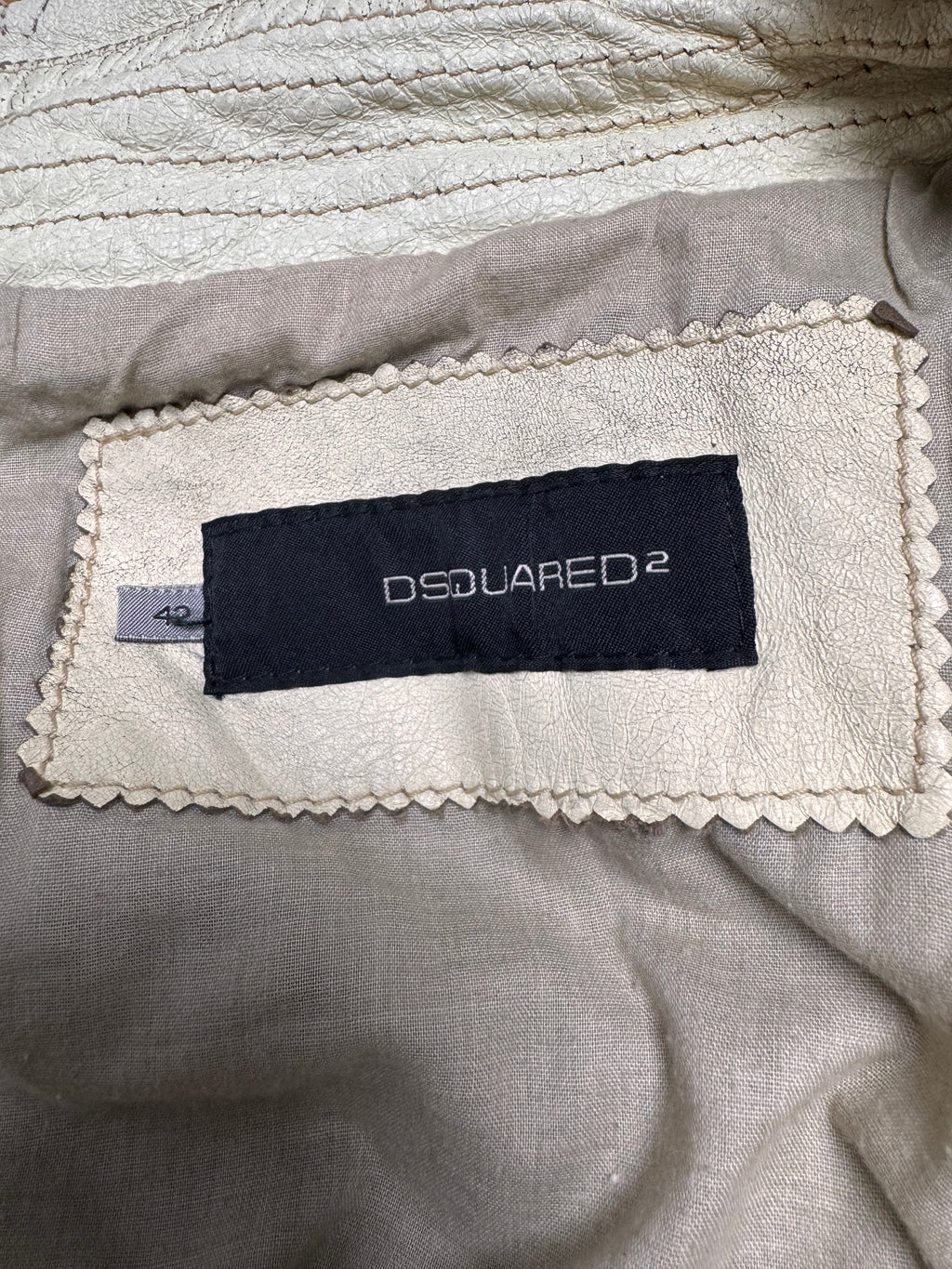 SS2004 Dsquared2 Beige Cropped Asymmetrical Aged Leather Jacket