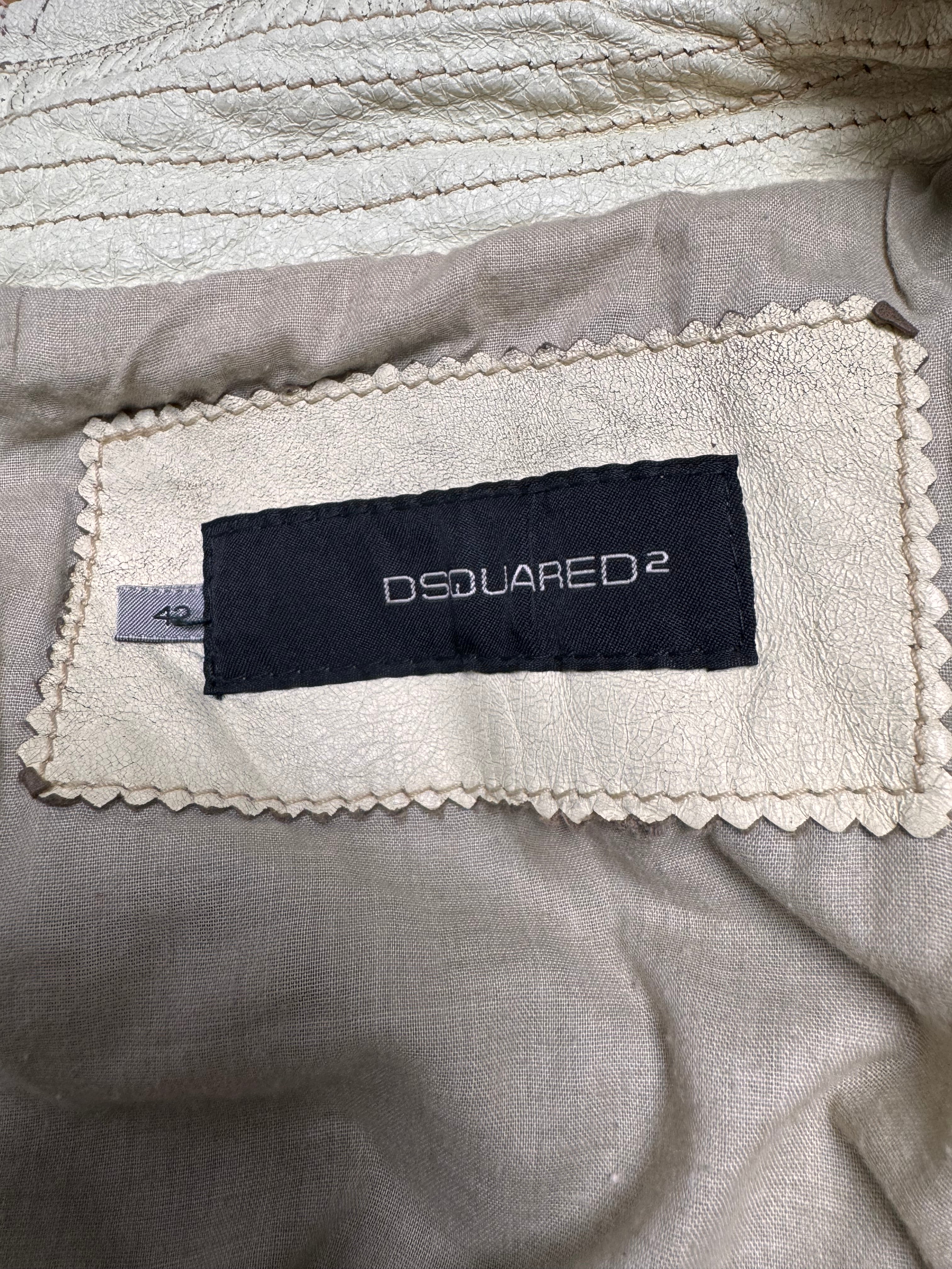 SS2004 Dsquared2 Beige Cropped Asymmetrical Aged Leather Jacket