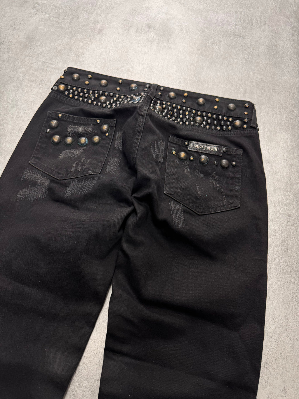 AW2010 Cavalli Studded Distressed Black Jeans