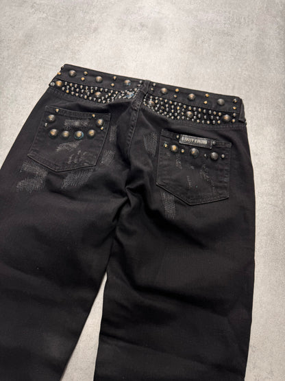 AW2010 Cavalli Studded Distressed Black Jeans (XS)