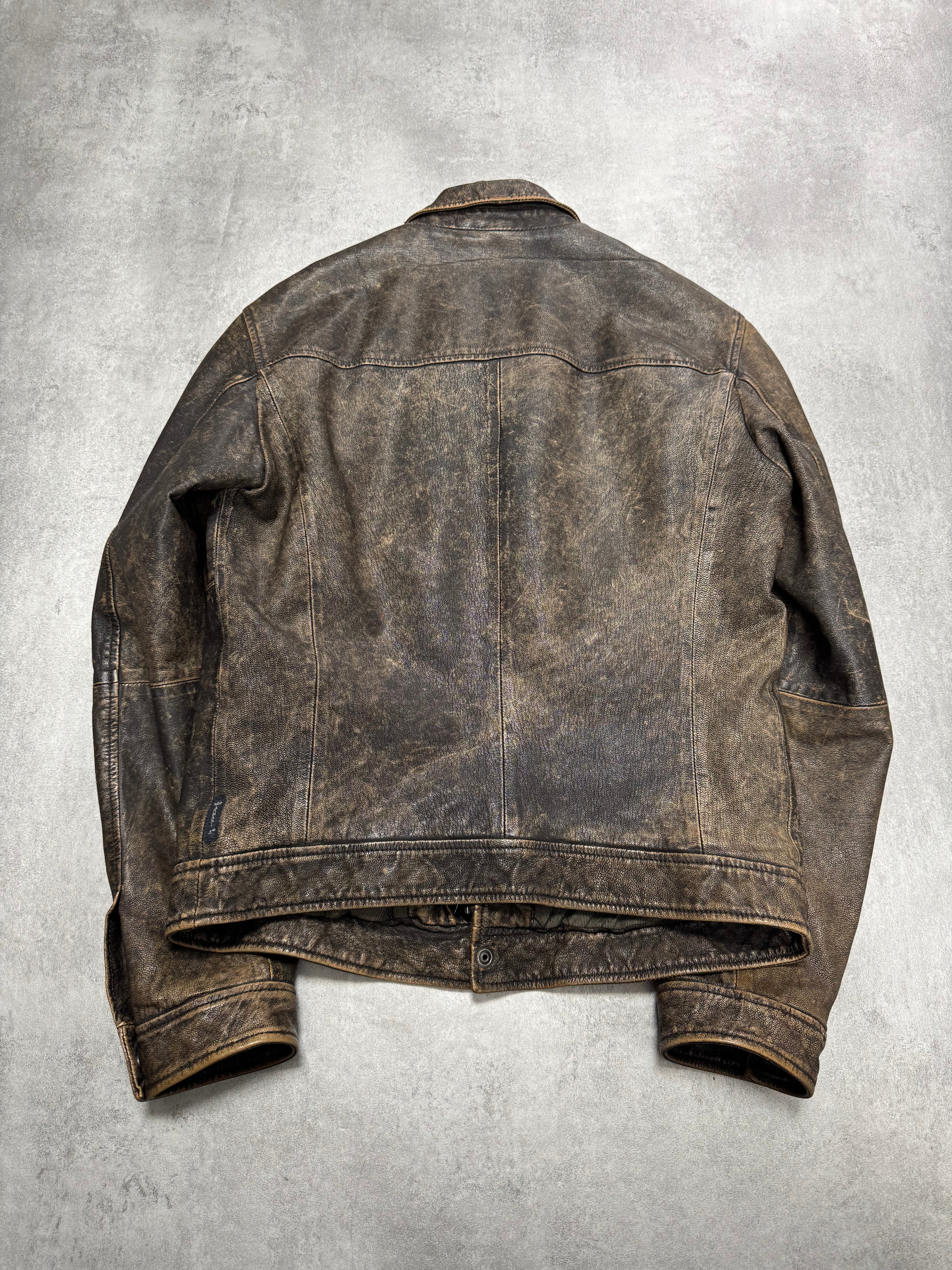 2000s Armani Brown Aged Leather Jacket