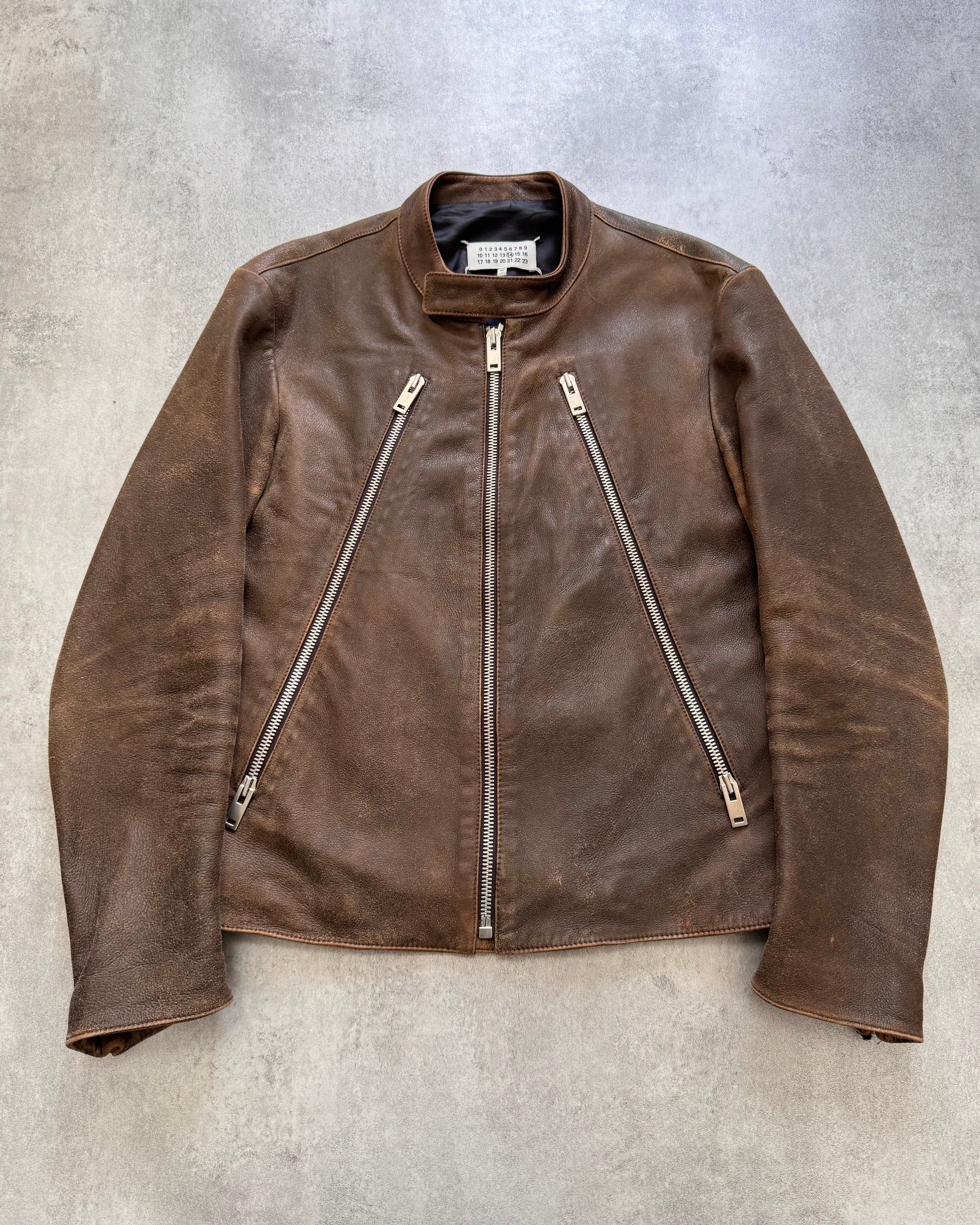 SS2017 Maison Margiela 5-Zip Biker Faded Leather Jacket
