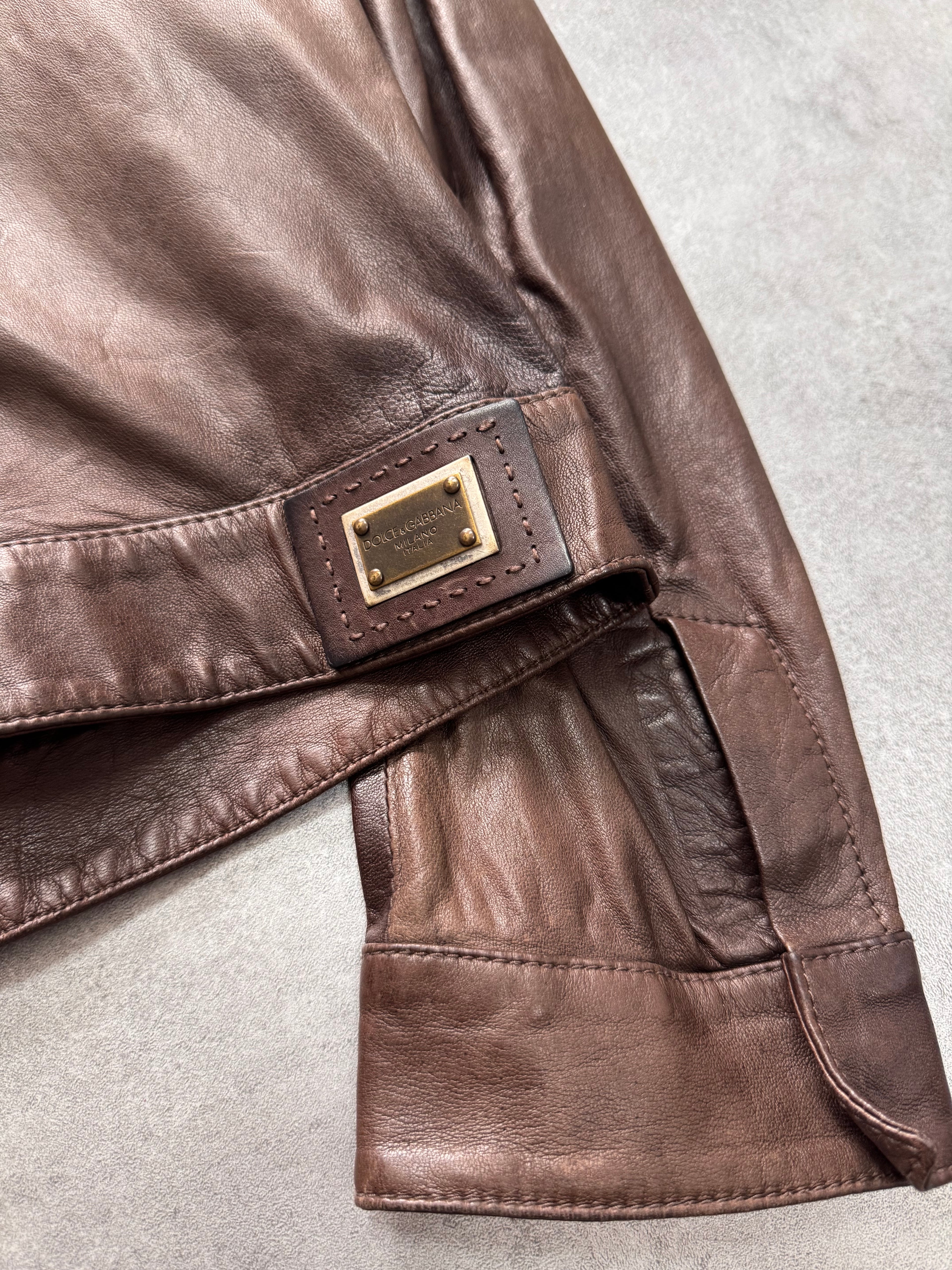 2000s Dolce & Gabbana Simple Brown Leather Jacket