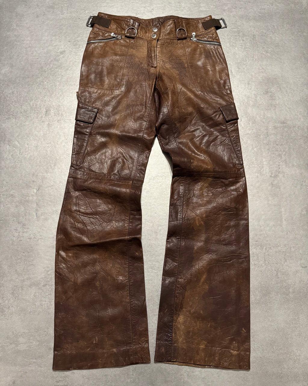 SS2004 Dolce & Gabbana Ninja Multi-Zip Brown Leather Pants