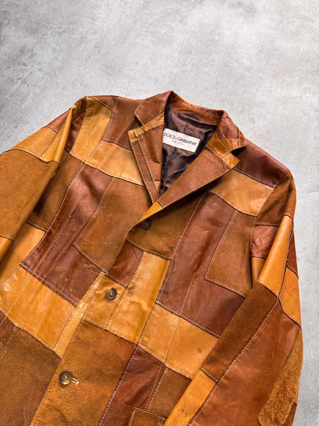 SS2001 Dolce & Gabbana Camel Patchwork Leather Suit Jacket