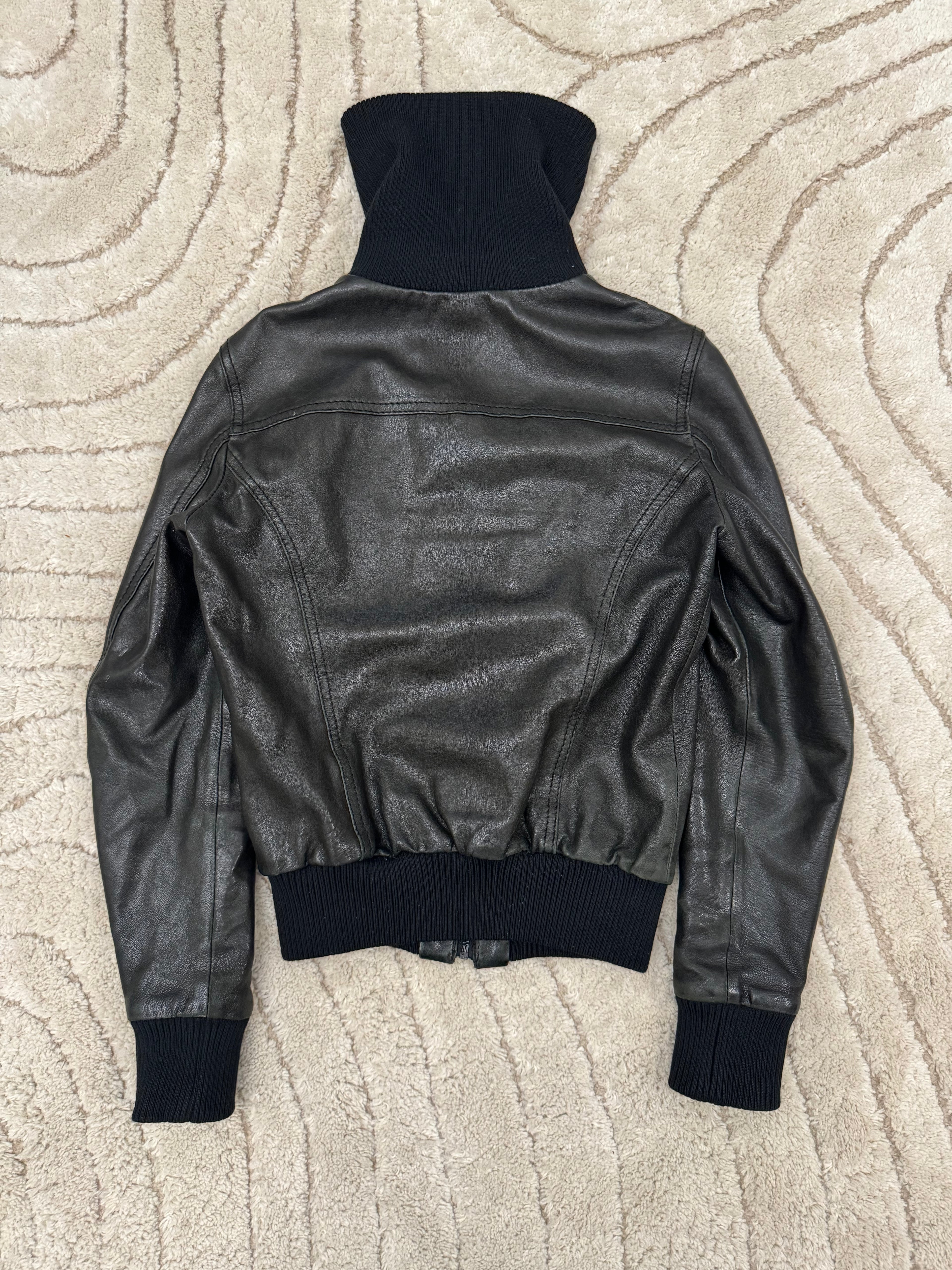Galliano Hight Neck Leather Bomber Jacket (XXS)