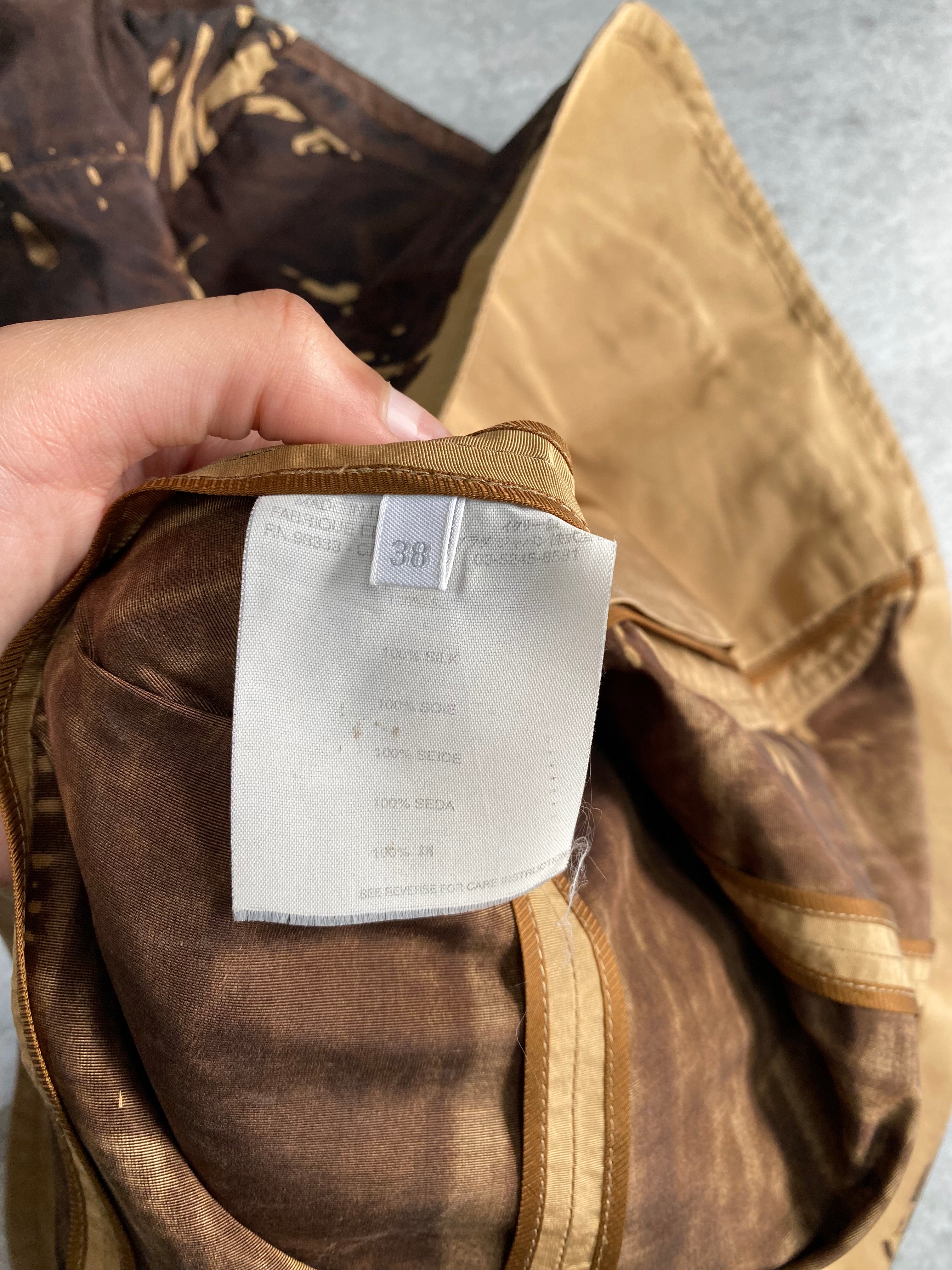 SS2005 Prada Brown Tan Screen Overprint Silk Blazer