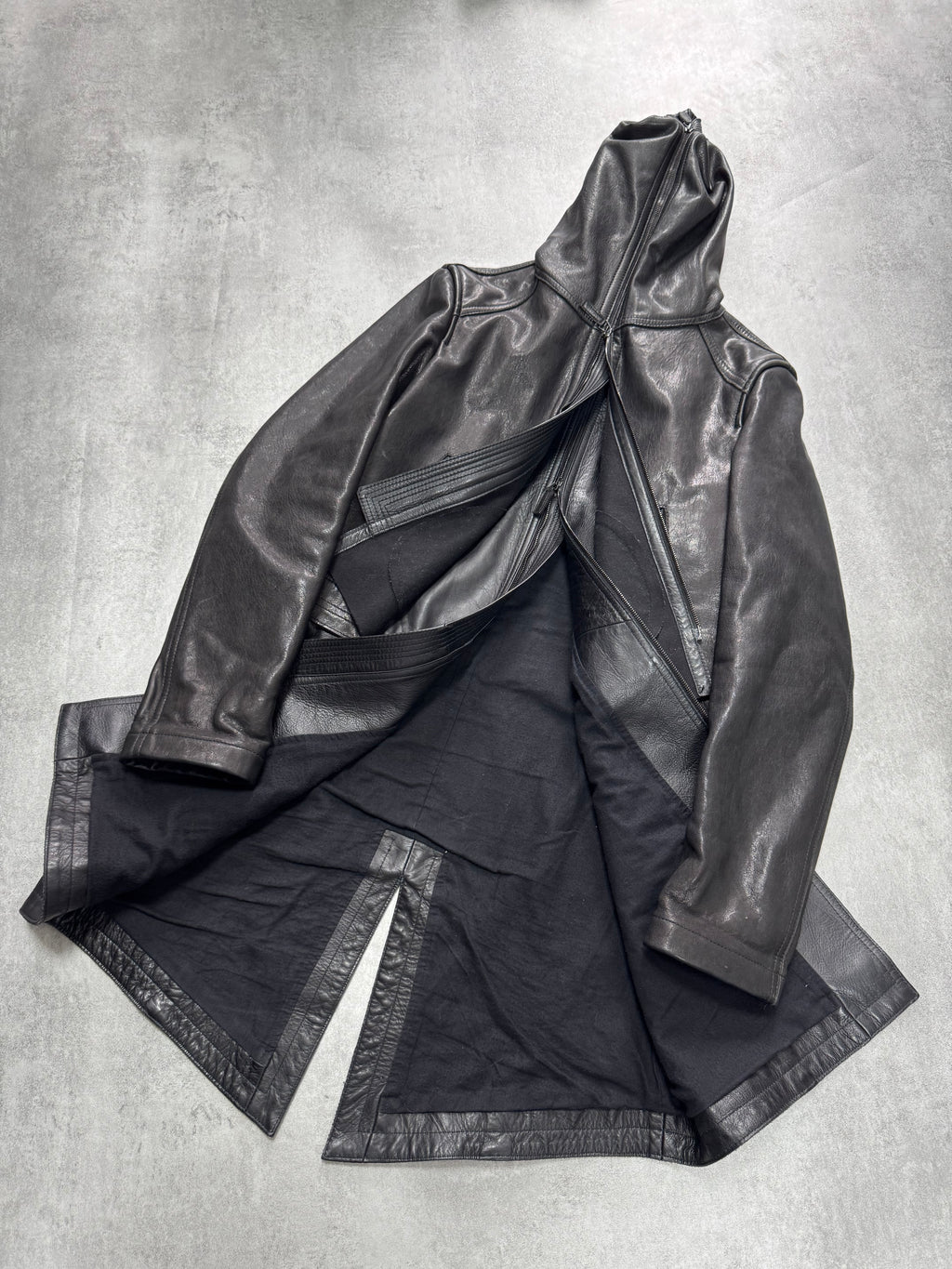 FW2012 Emporio Armani Full Zip Black Leather Long Jacket