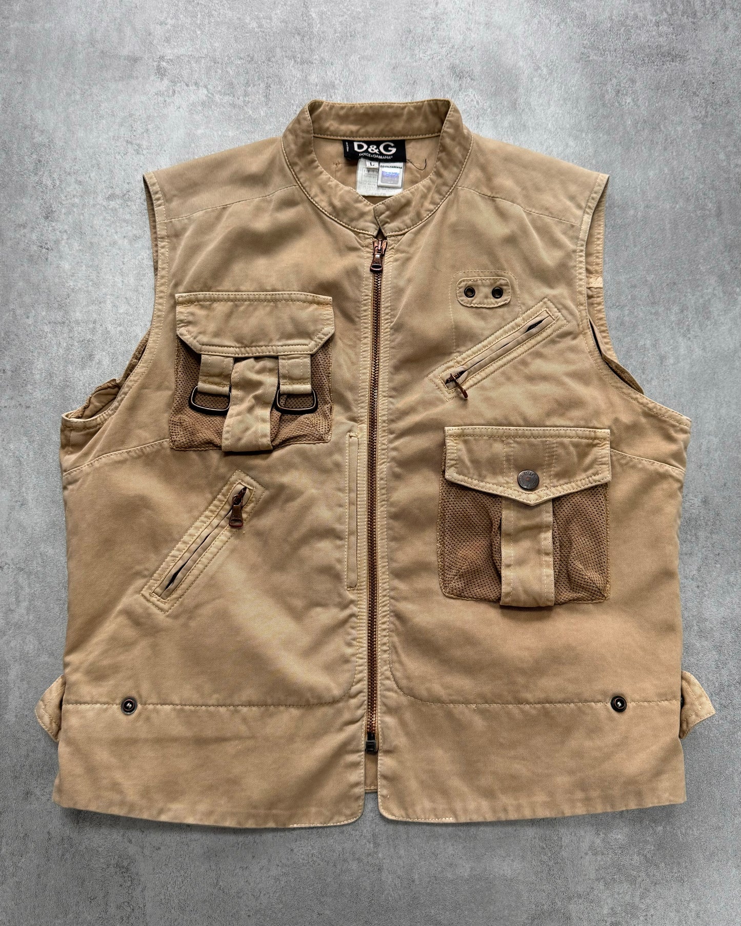 SS2003 Dolce & Gabbana Sleeveless Beige Cargo Combat Jacket (S)