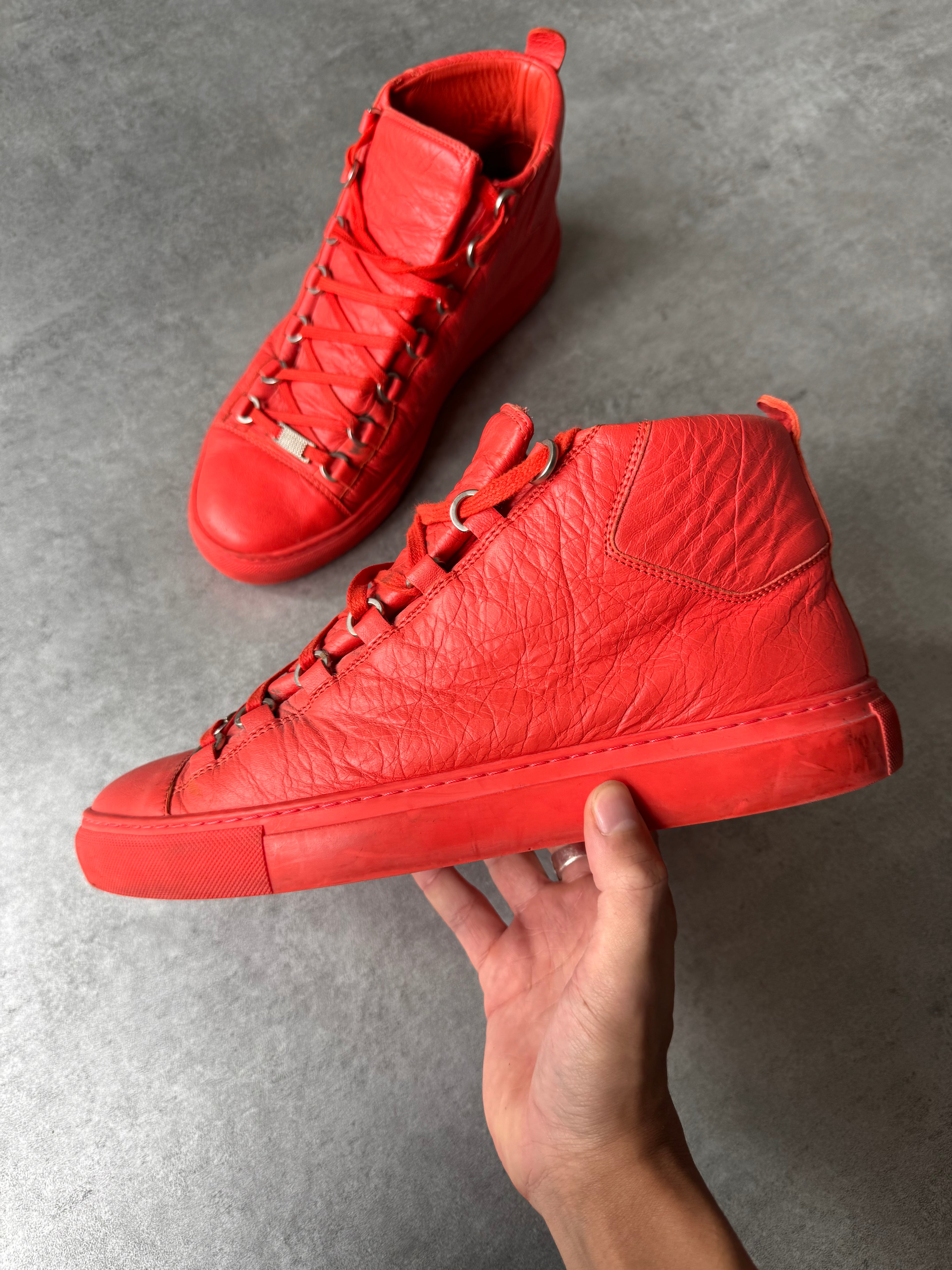Balenciaga Arena High Red Cracked Leather Sneakers
