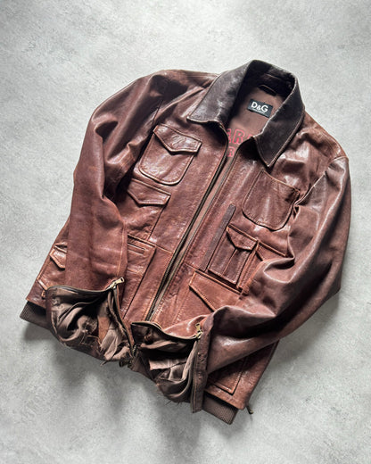 2000s Dolce & Gabbana Bordeaux Cargo Lamb Leather Jacket (XL) - 5