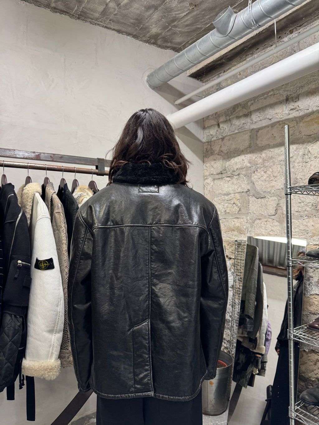 2000s Armani Faux Shearling Black Jacket