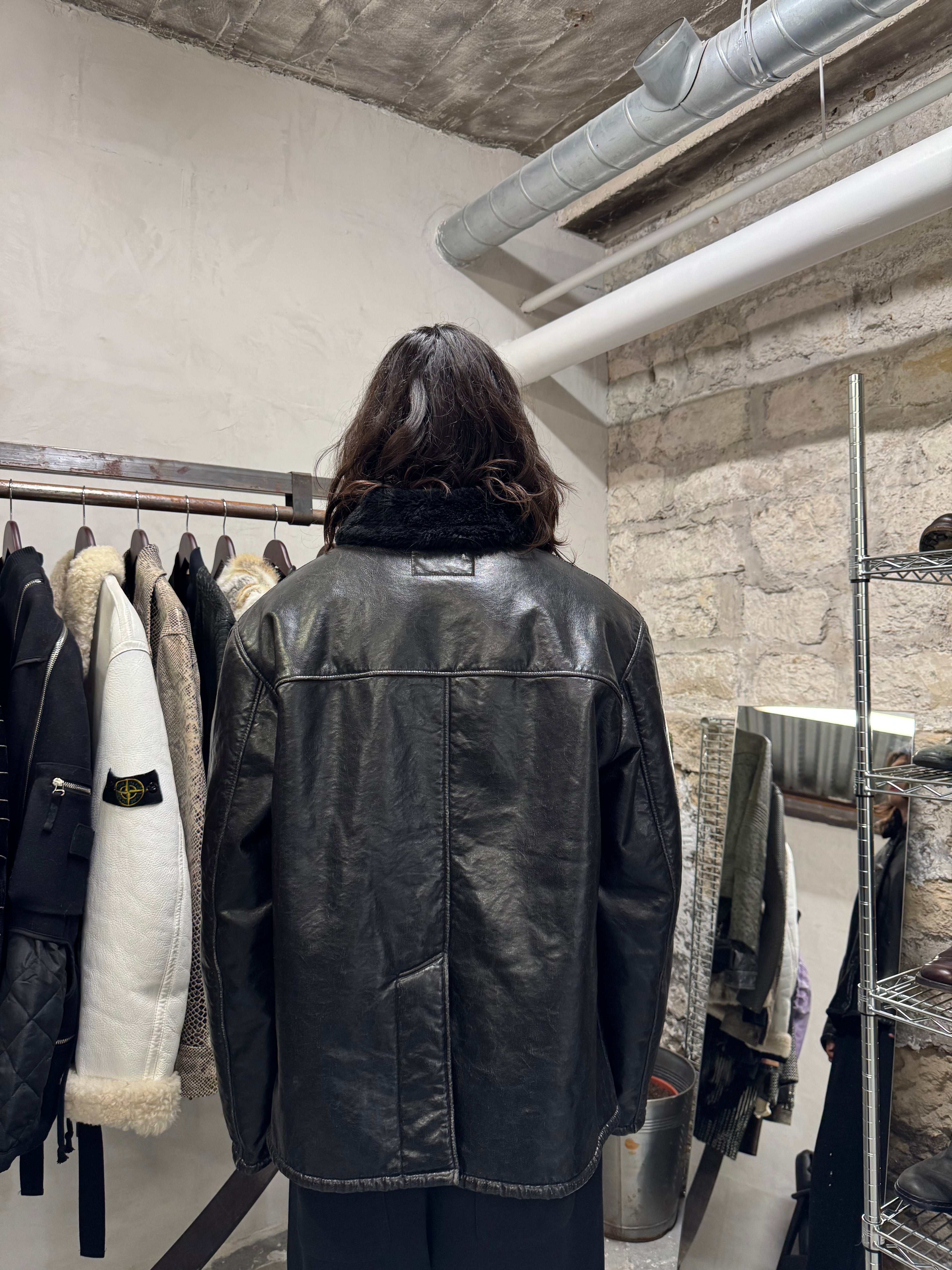 2000s Armani Faux Shearling Black Jacket