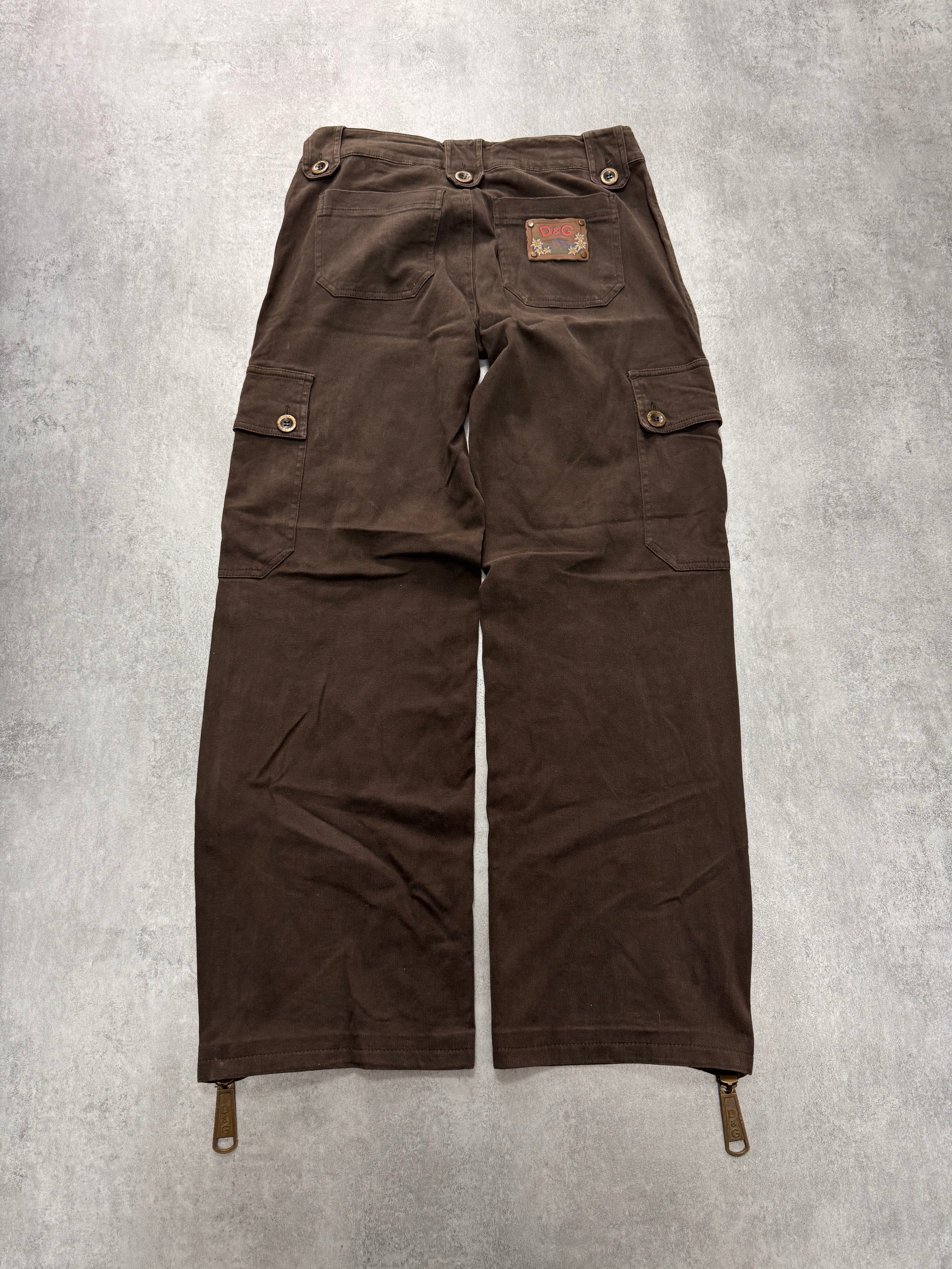 2000s Dolce & Gabbana Cargo Long Zips Brown Pants