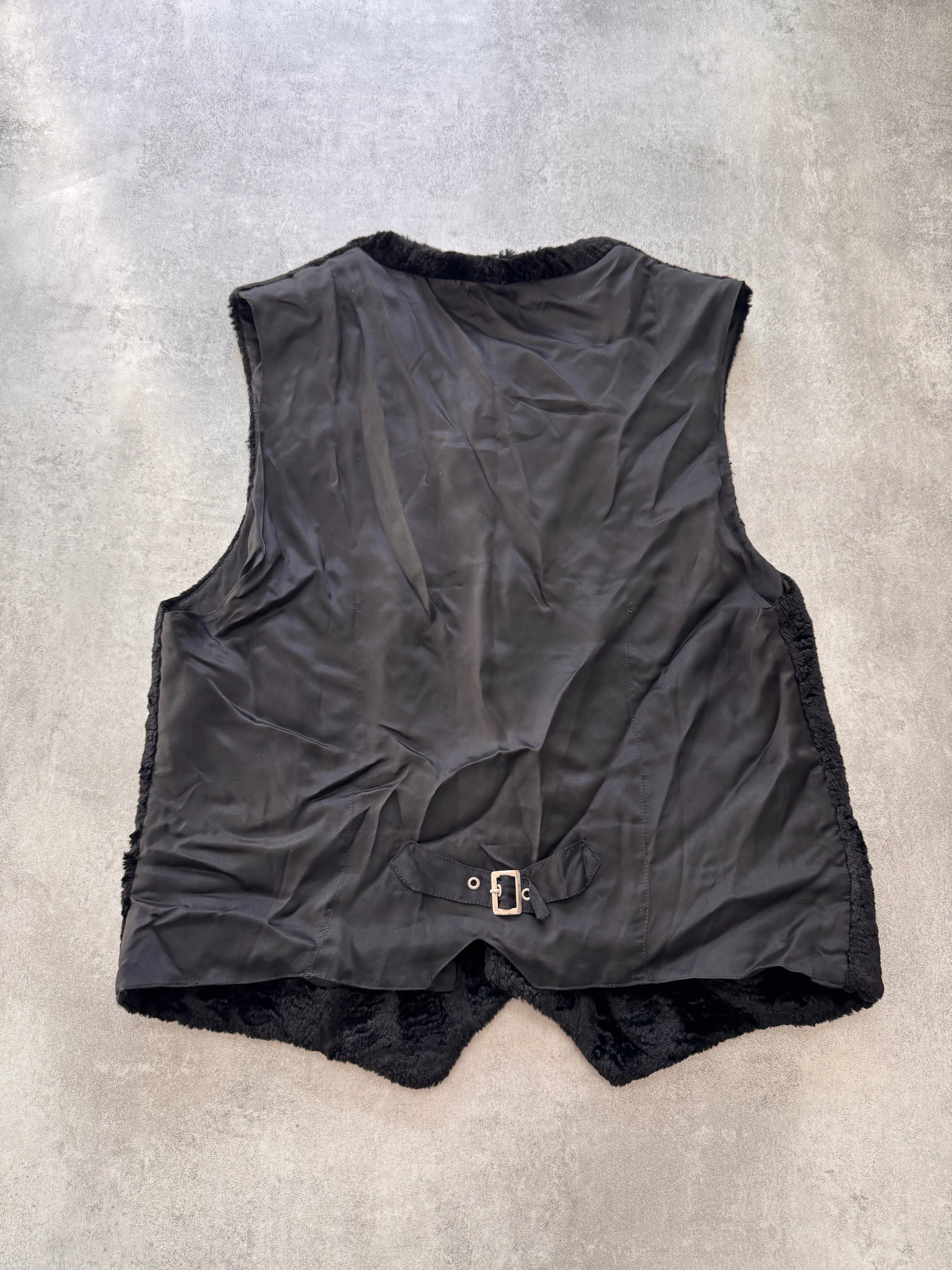 2000s Versace Black Faux Fur Vest