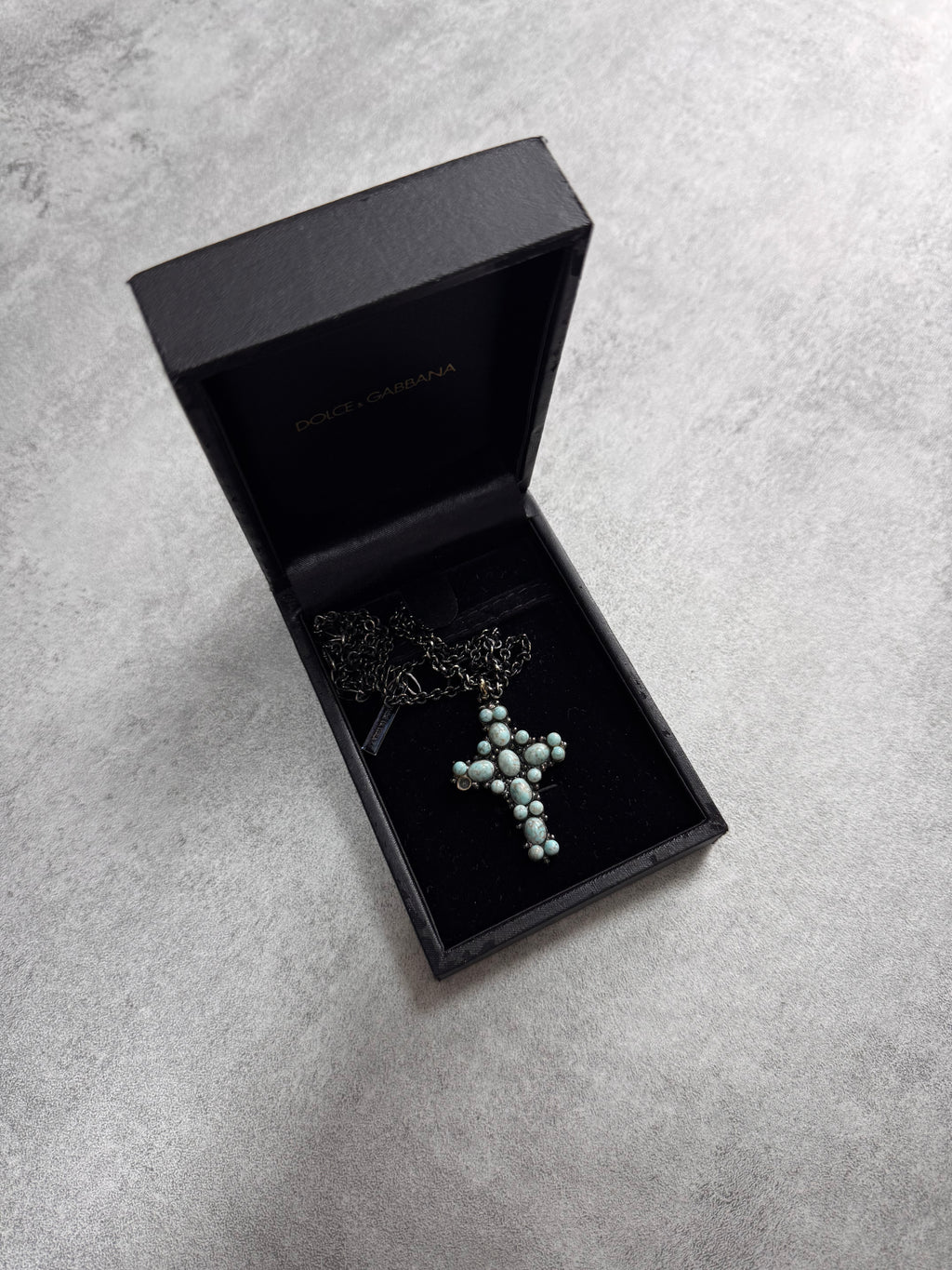 Dolce & Gabbana Water Green Onyx Cross Black Necklace