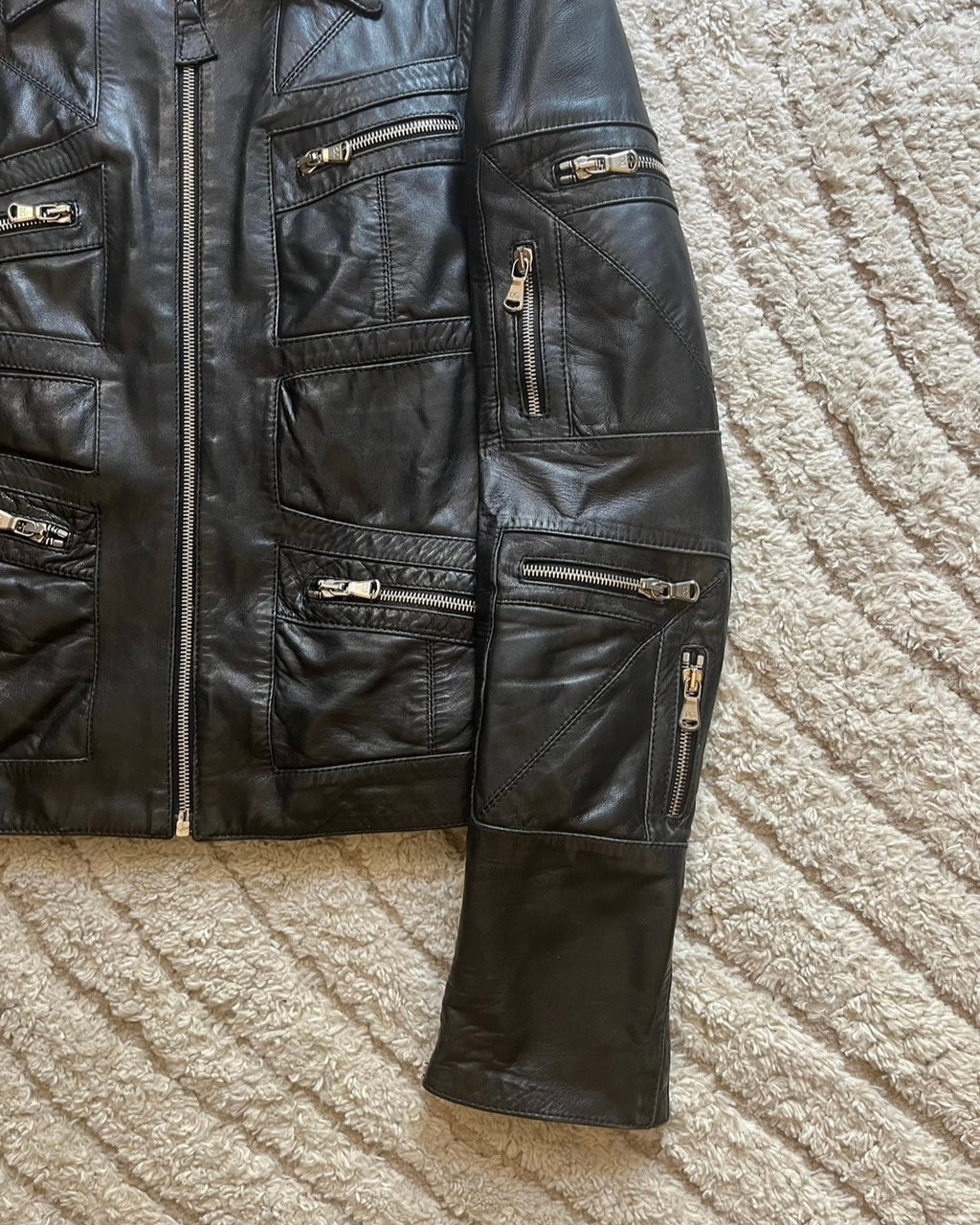 00年代 ドルチェ＆ガッバーナ マルチジップ レザージャケット 取り外し可能アーム付き (XS)