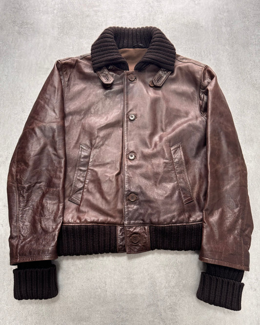 Daniele Alessandrini Aviator Brown Leather Bomber Jacket (M)