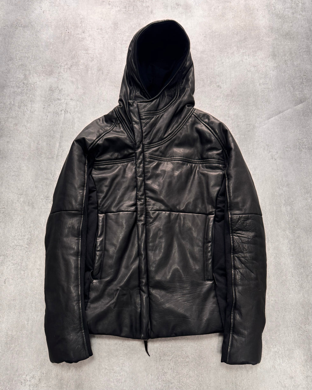 FW2012 Emporio Armani Ninja Asymmetrical Leather Hooded Coat