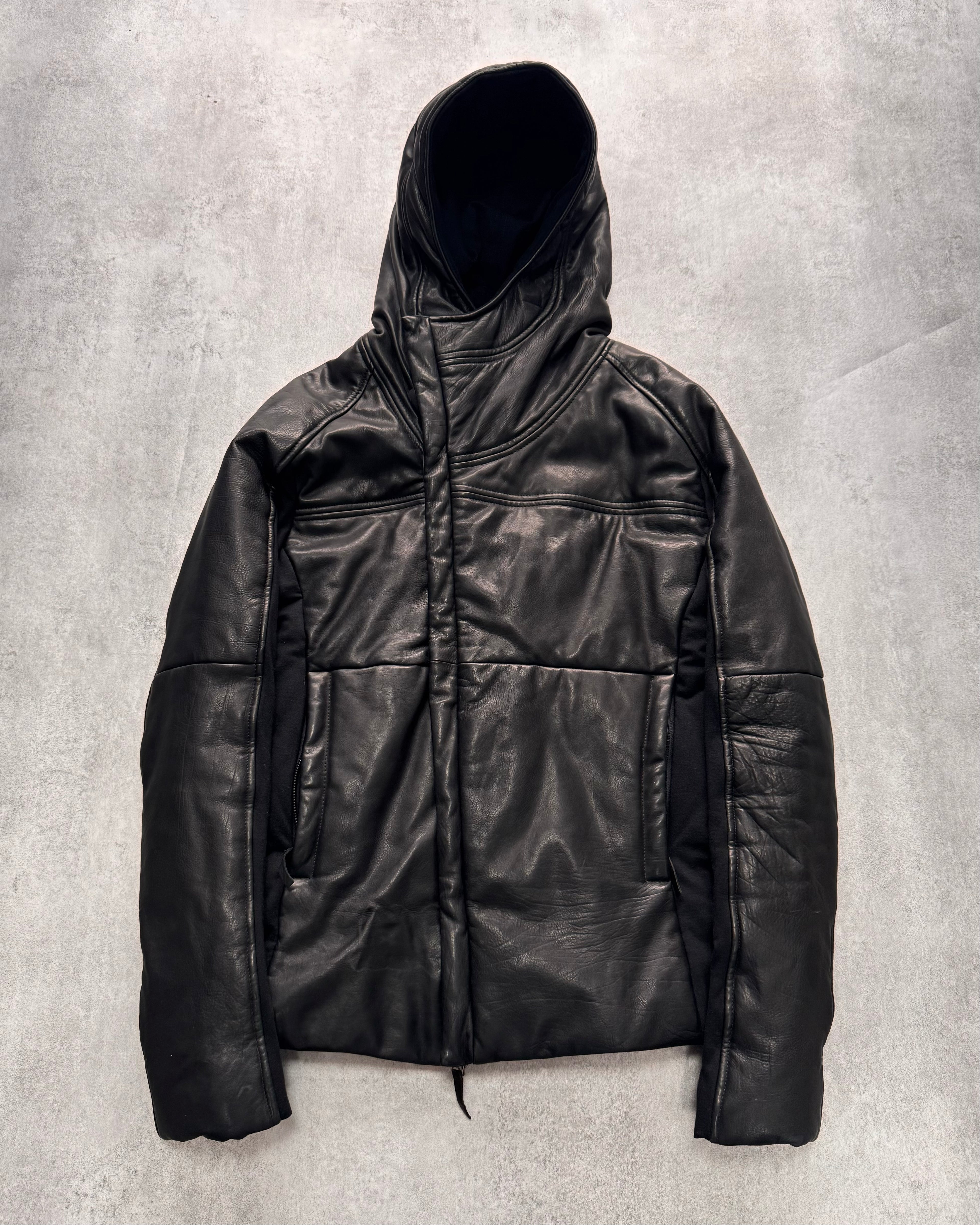 FW2012 Emporio Armani Ninja Asymmetrical Leather Hooded Coat